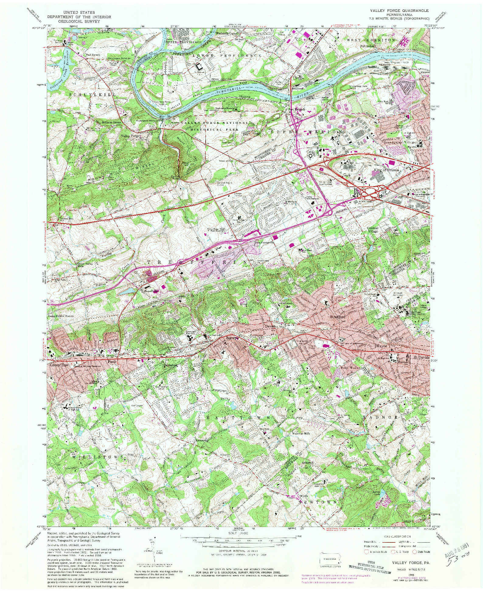 USGS 1:24000-SCALE QUADRANGLE FOR VALLEY FORGE, PA 1966