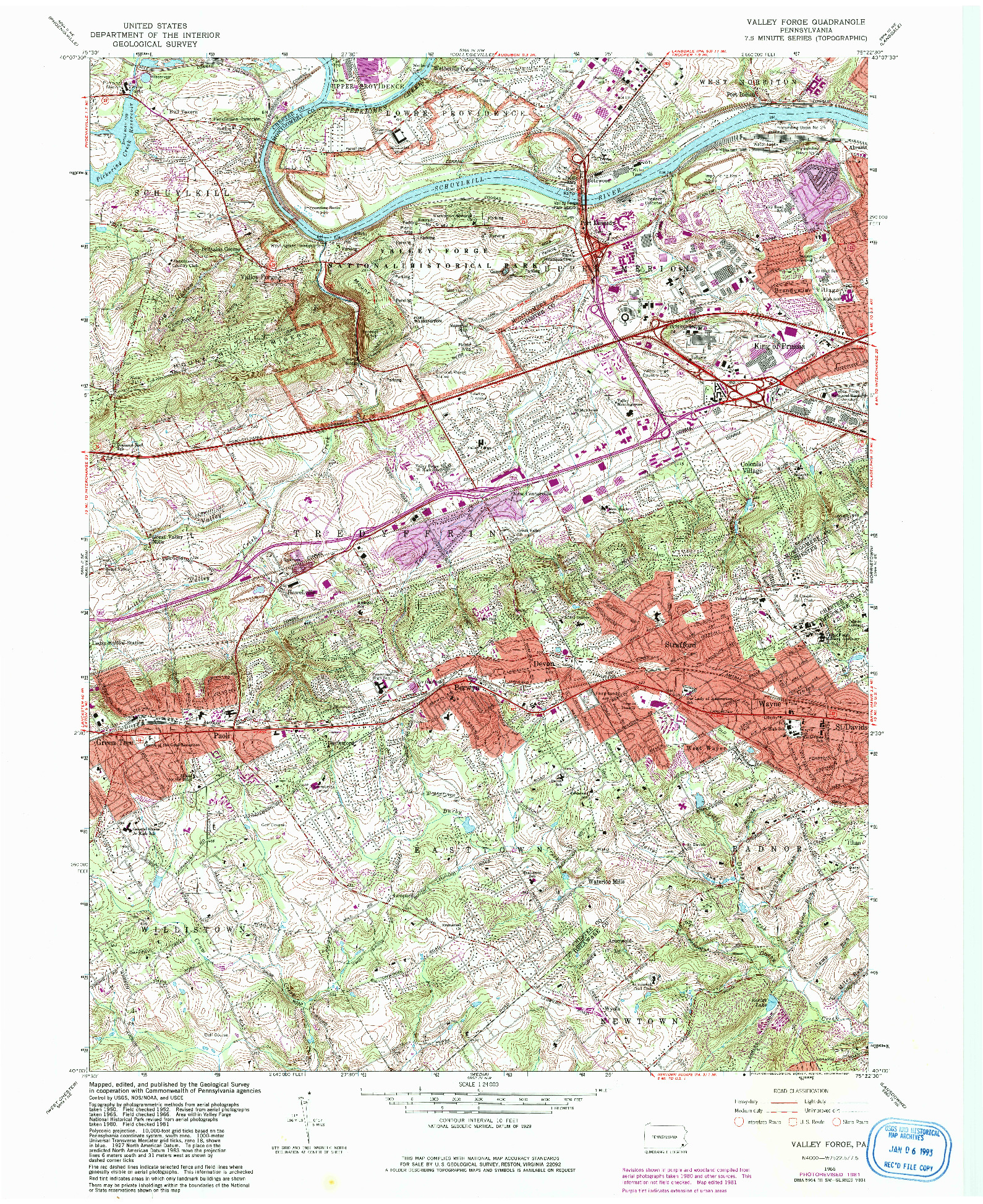 USGS 1:24000-SCALE QUADRANGLE FOR VALLEY FORGE, PA 1966