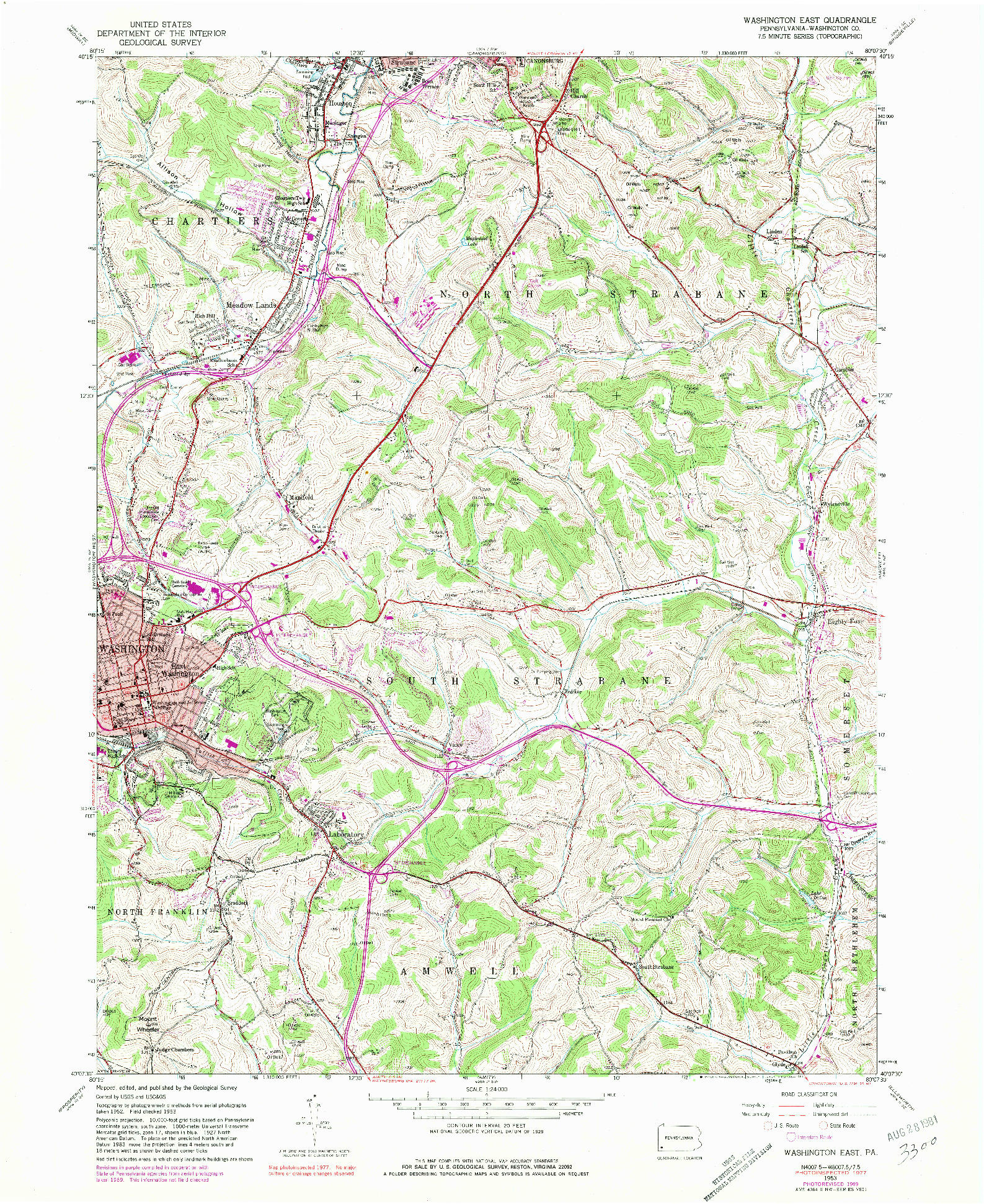 USGS 1:24000-SCALE QUADRANGLE FOR WASHINGTON EAST, PA 1953