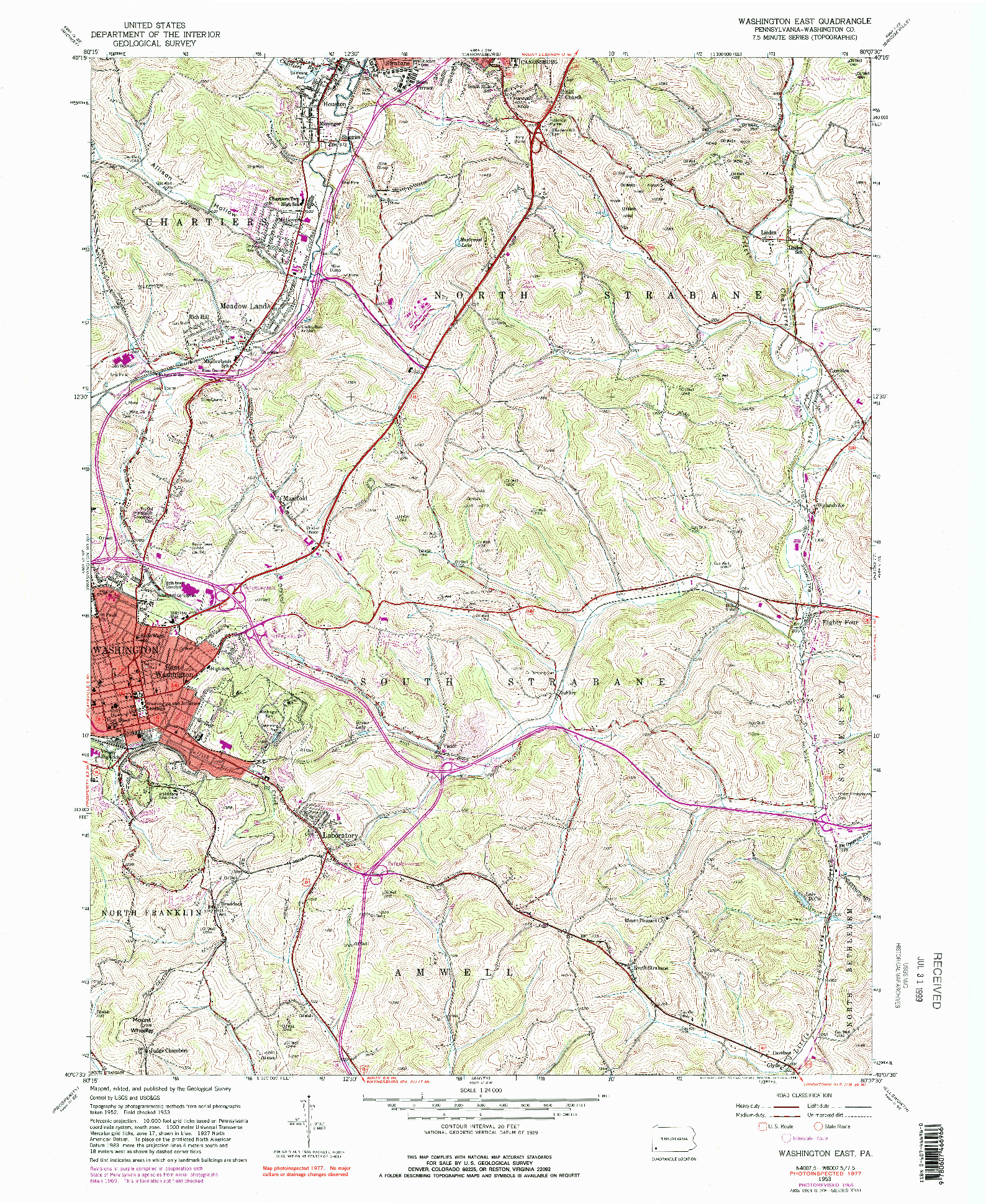 USGS 1:24000-SCALE QUADRANGLE FOR WASHINGTON EAST, PA 1953