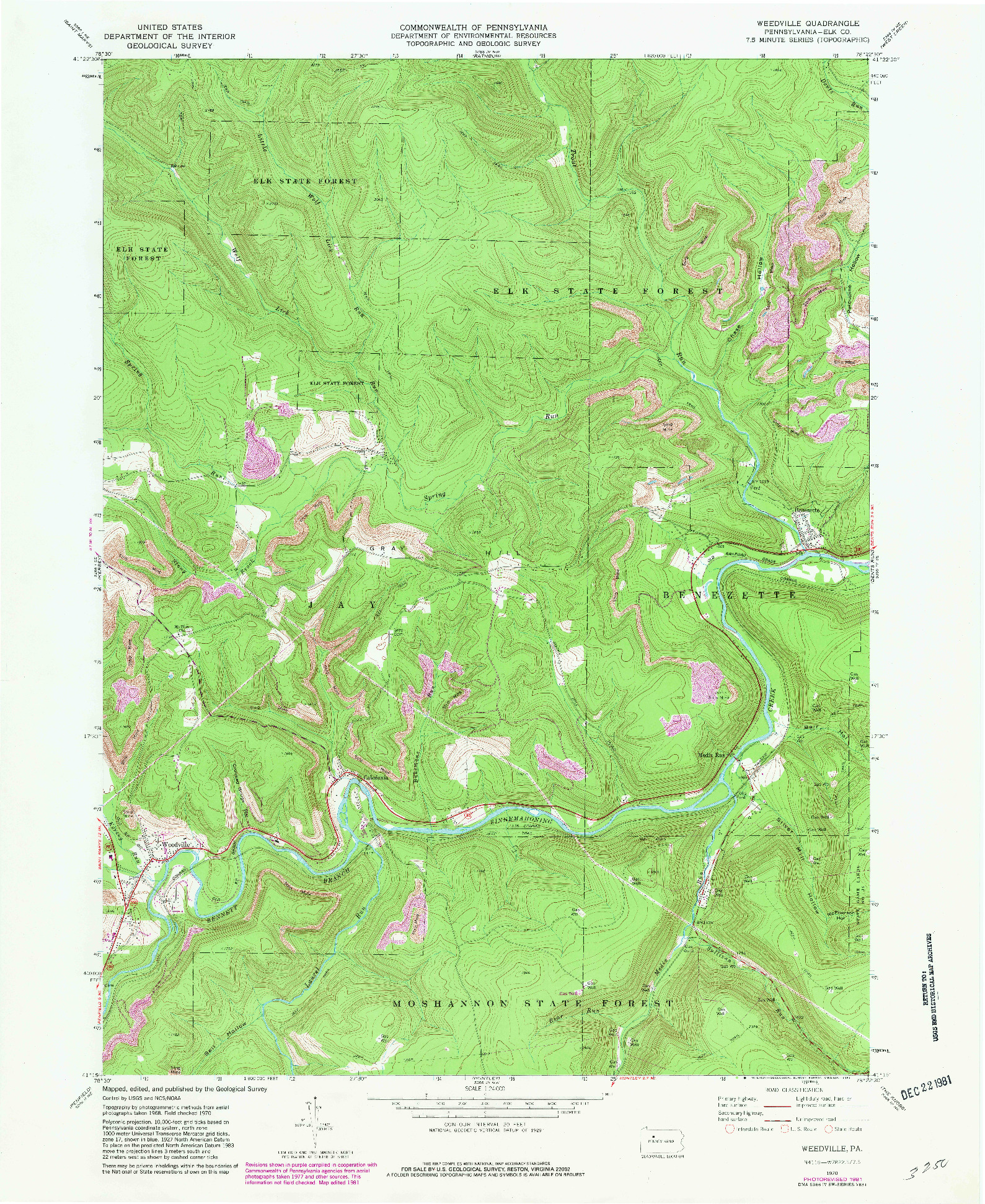 USGS 1:24000-SCALE QUADRANGLE FOR WEEDVILLE, PA 1970