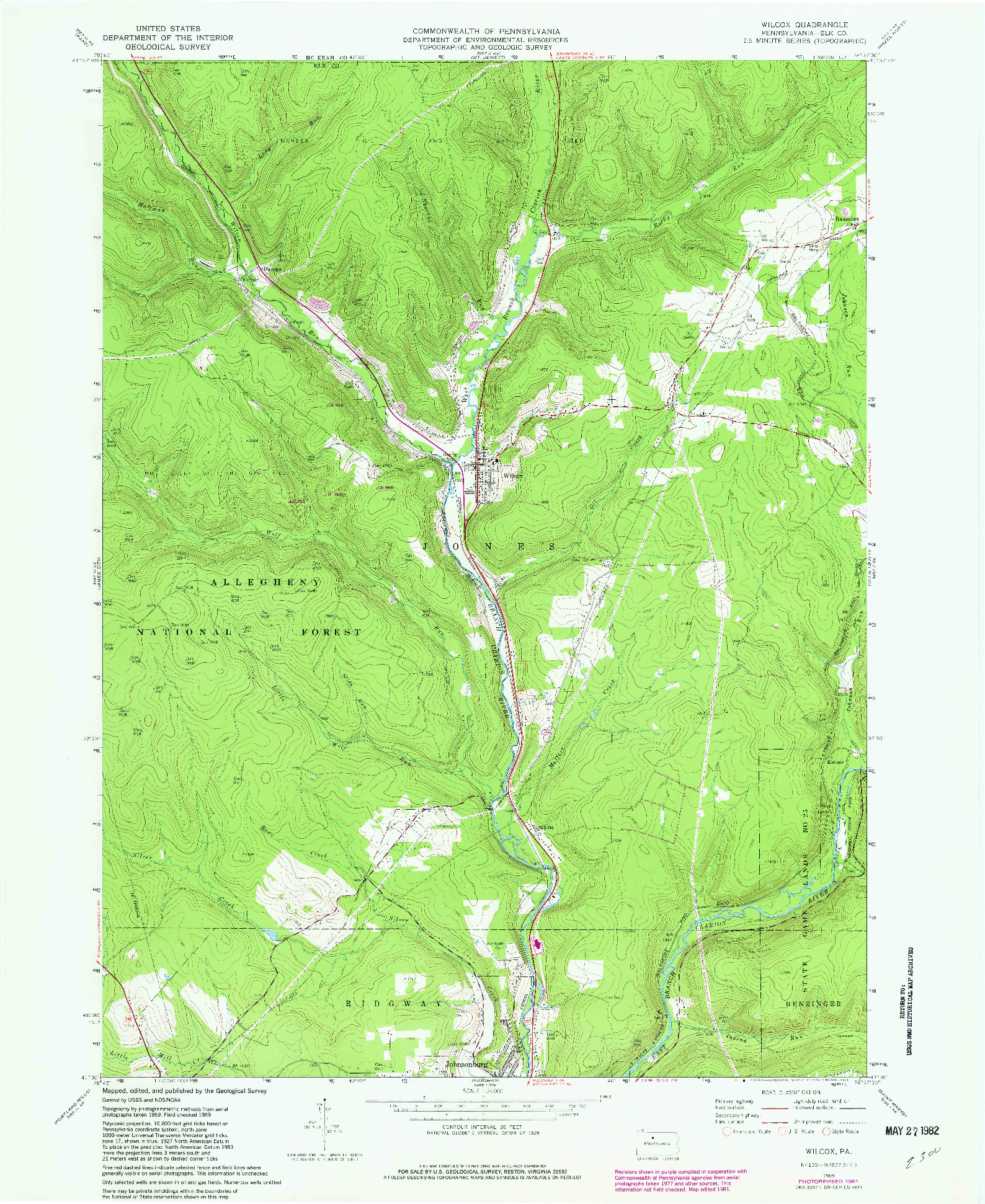 USGS 1:24000-SCALE QUADRANGLE FOR WILCOX, PA 1969