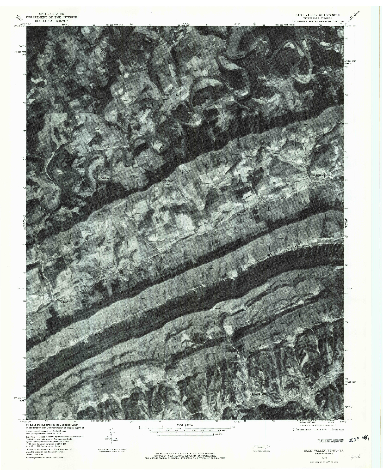 USGS 1:24000-SCALE QUADRANGLE FOR BACK VALLEY, TN 1976
