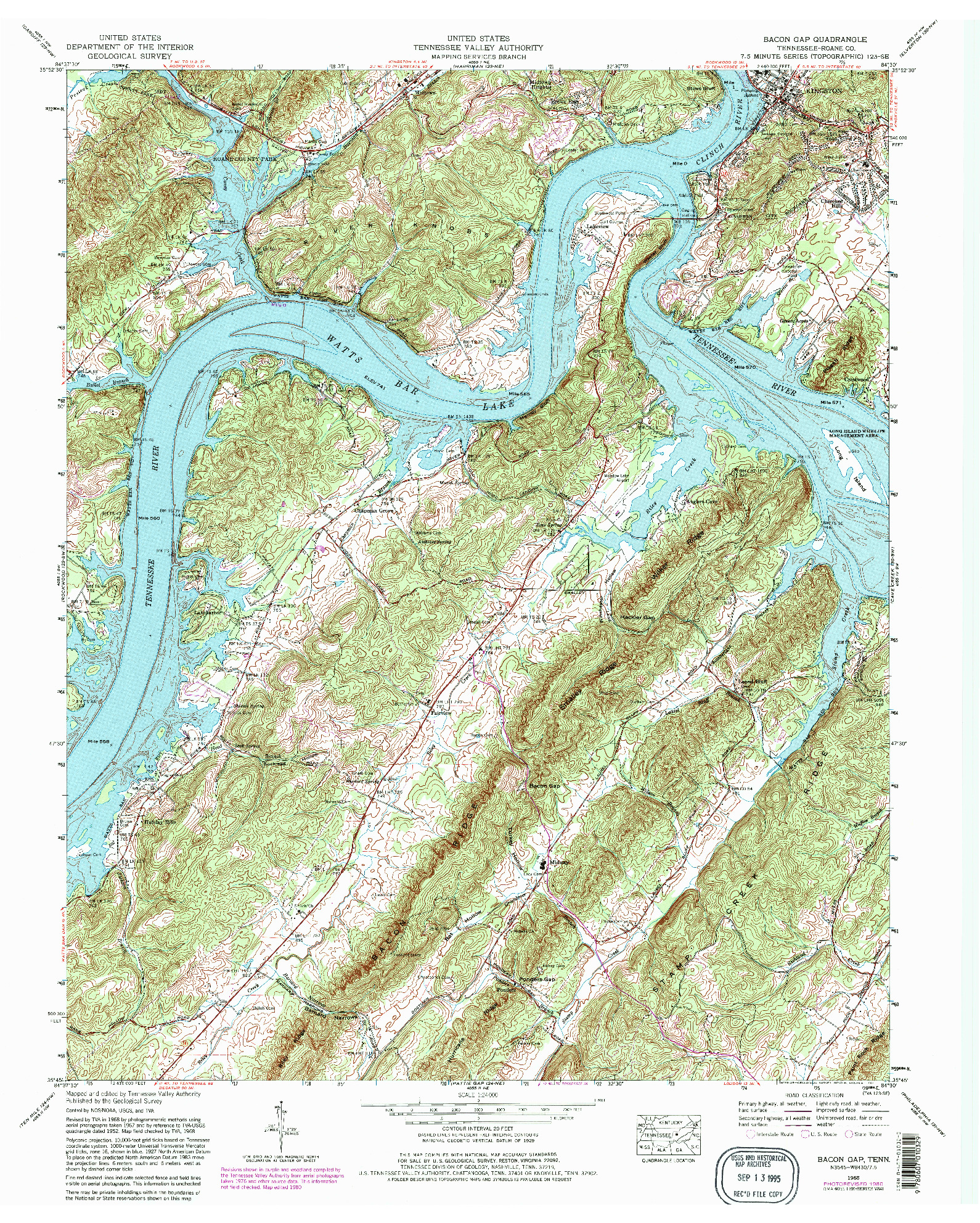 USGS 1:24000-SCALE QUADRANGLE FOR BACON GAP, TN 1968