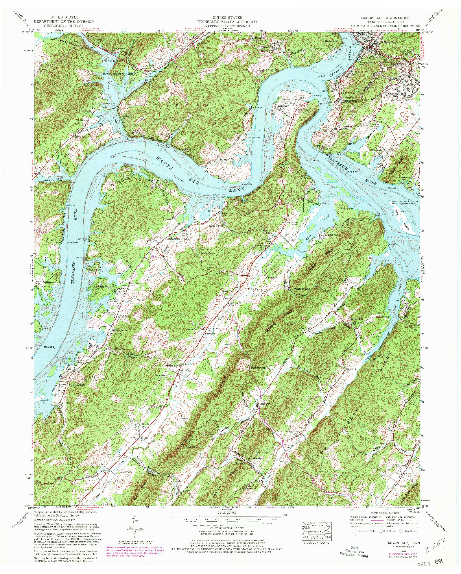 USGS 1:24000-SCALE QUADRANGLE FOR BACON GAP, TN 1968