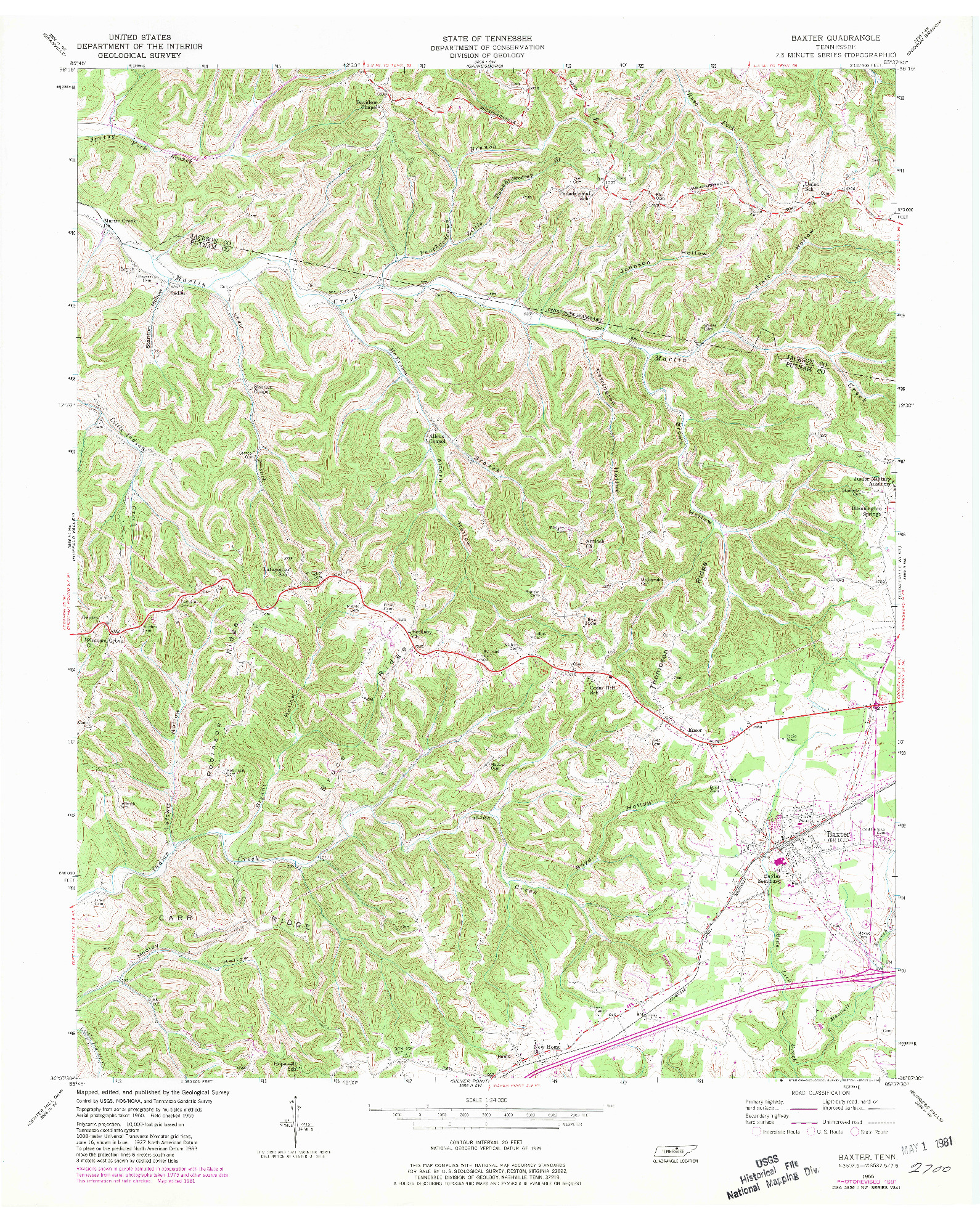 USGS 1:24000-SCALE QUADRANGLE FOR BAXTER, TN 1955