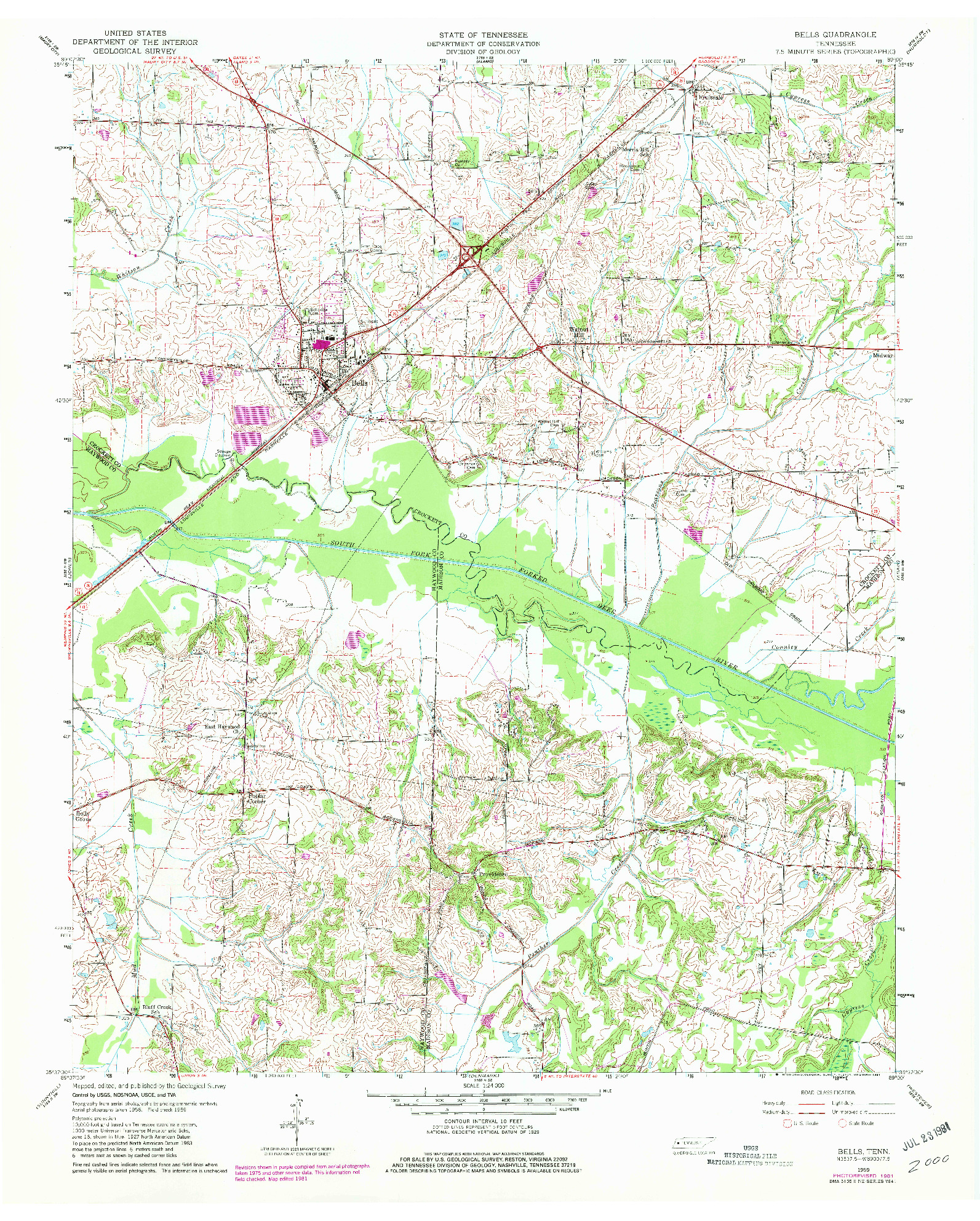 USGS 1:24000-SCALE QUADRANGLE FOR BELLS, TN 1959