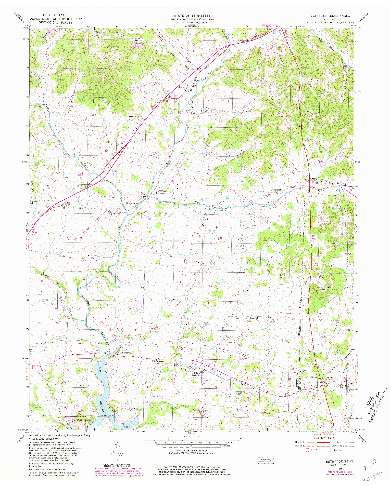 USGS 1:24000-SCALE QUADRANGLE FOR BETHPAGE, TN 1955