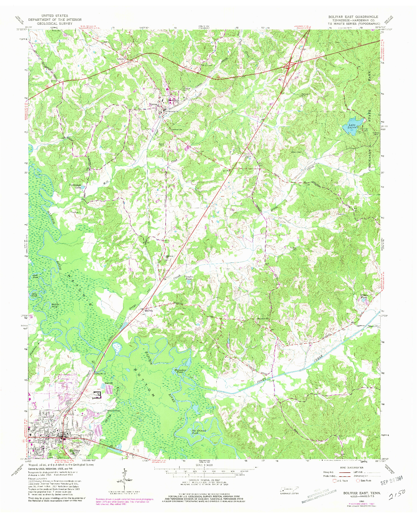 USGS 1:24000-SCALE QUADRANGLE FOR BOLIVAR EAST, TN 1961