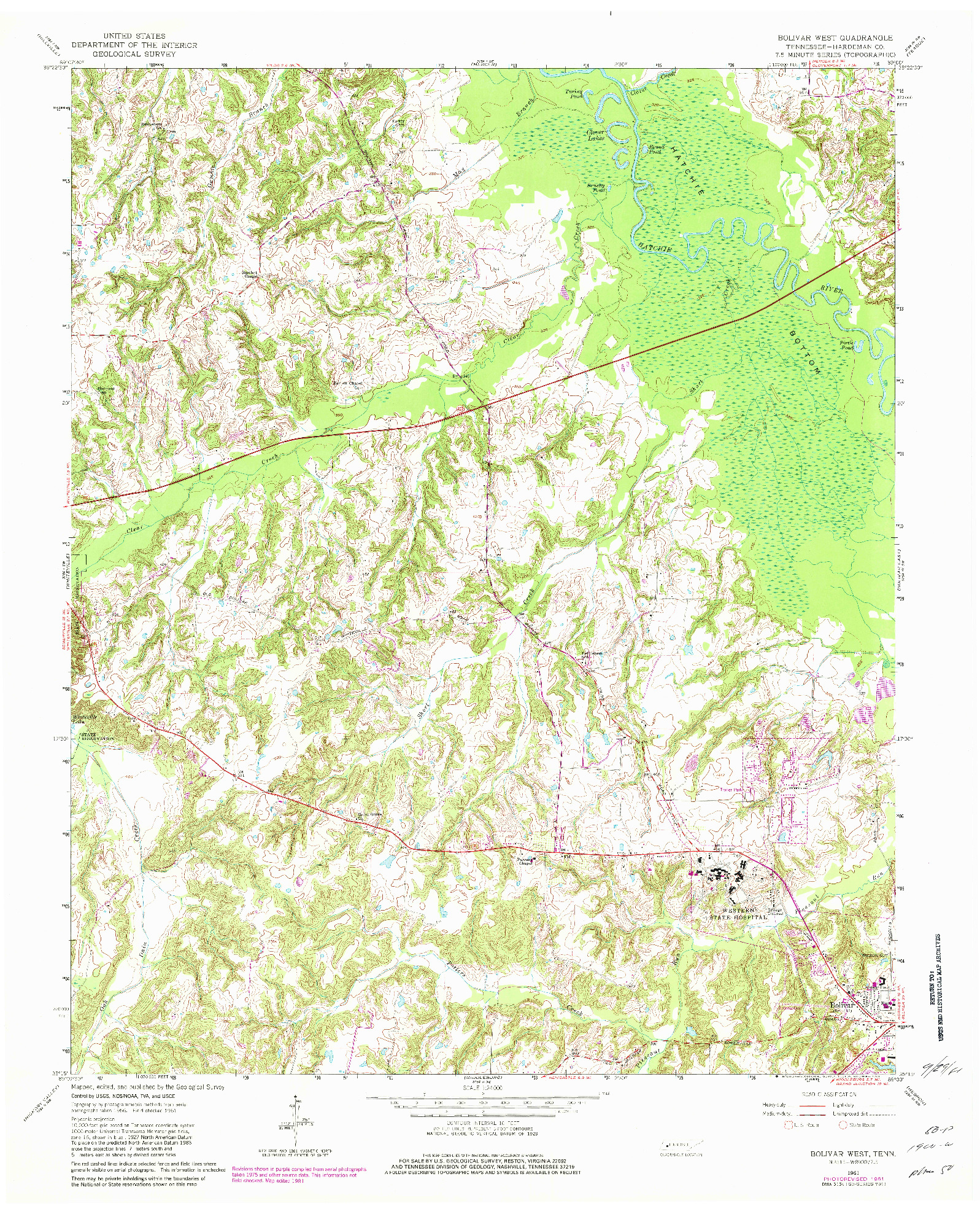 USGS 1:24000-SCALE QUADRANGLE FOR BOLIVAR WEST, TN 1961