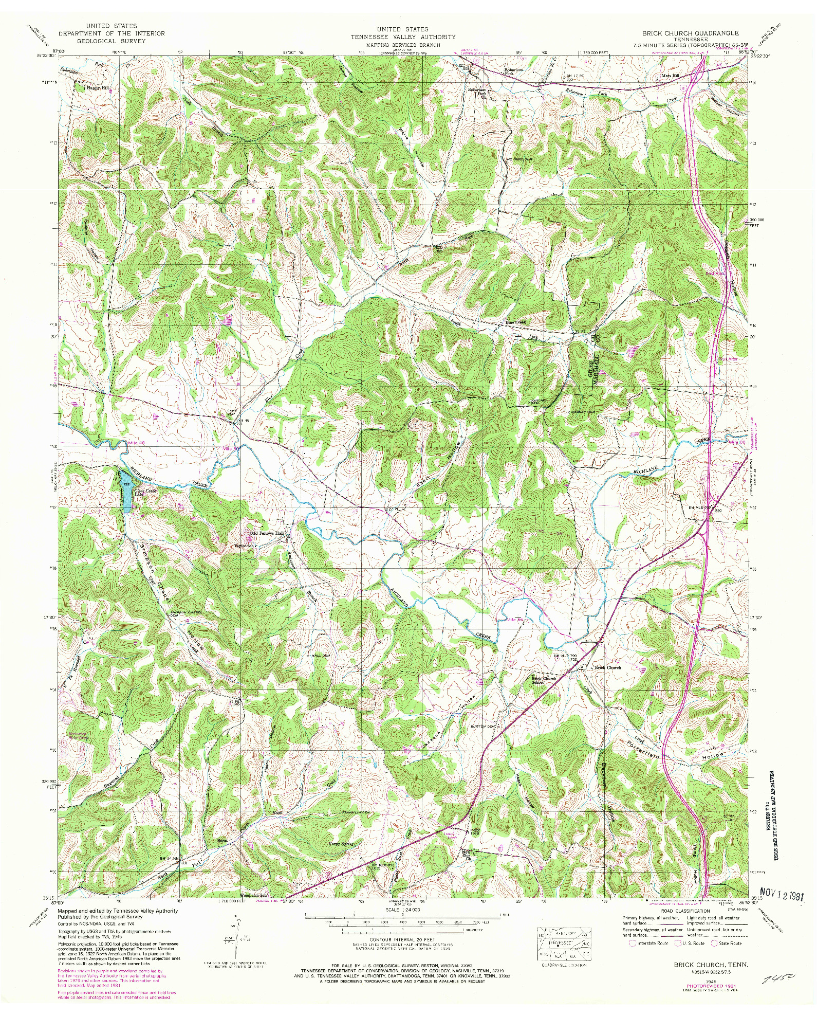 USGS 1:24000-SCALE QUADRANGLE FOR BRICK CHURCH, TN 1946