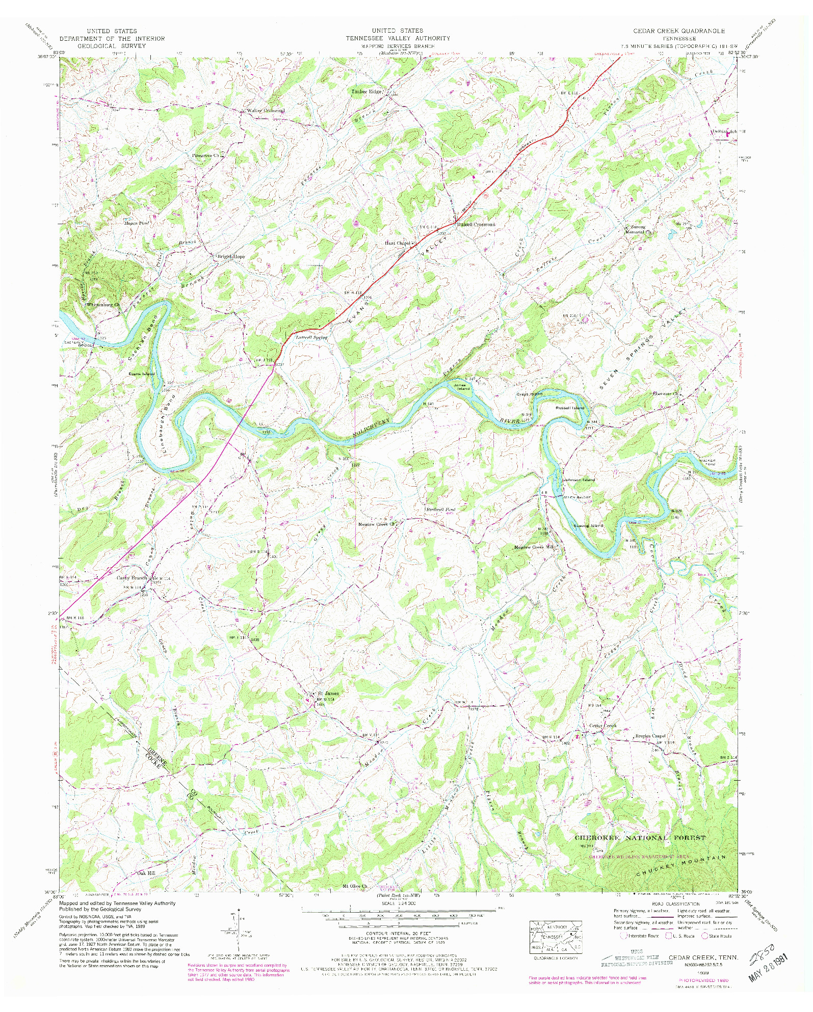 USGS 1:24000-SCALE QUADRANGLE FOR CEDAR CREEK, TN 1939