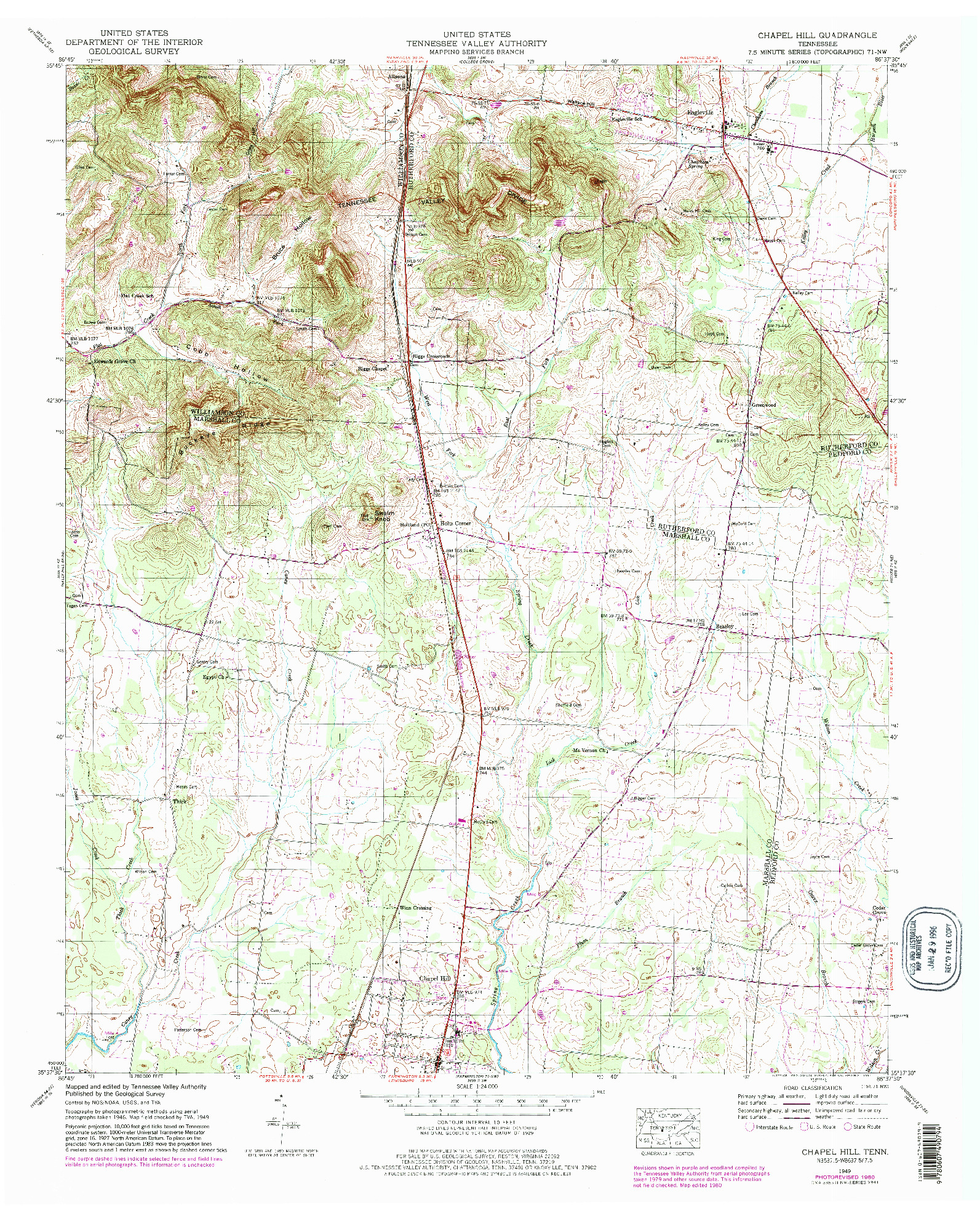 USGS 1:24000-SCALE QUADRANGLE FOR CHAPEL HILL, TN 1949