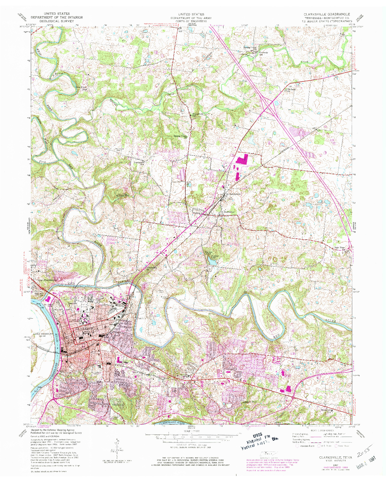 USGS 1:24000-SCALE QUADRANGLE FOR CLARKSVILLE, TN 1957