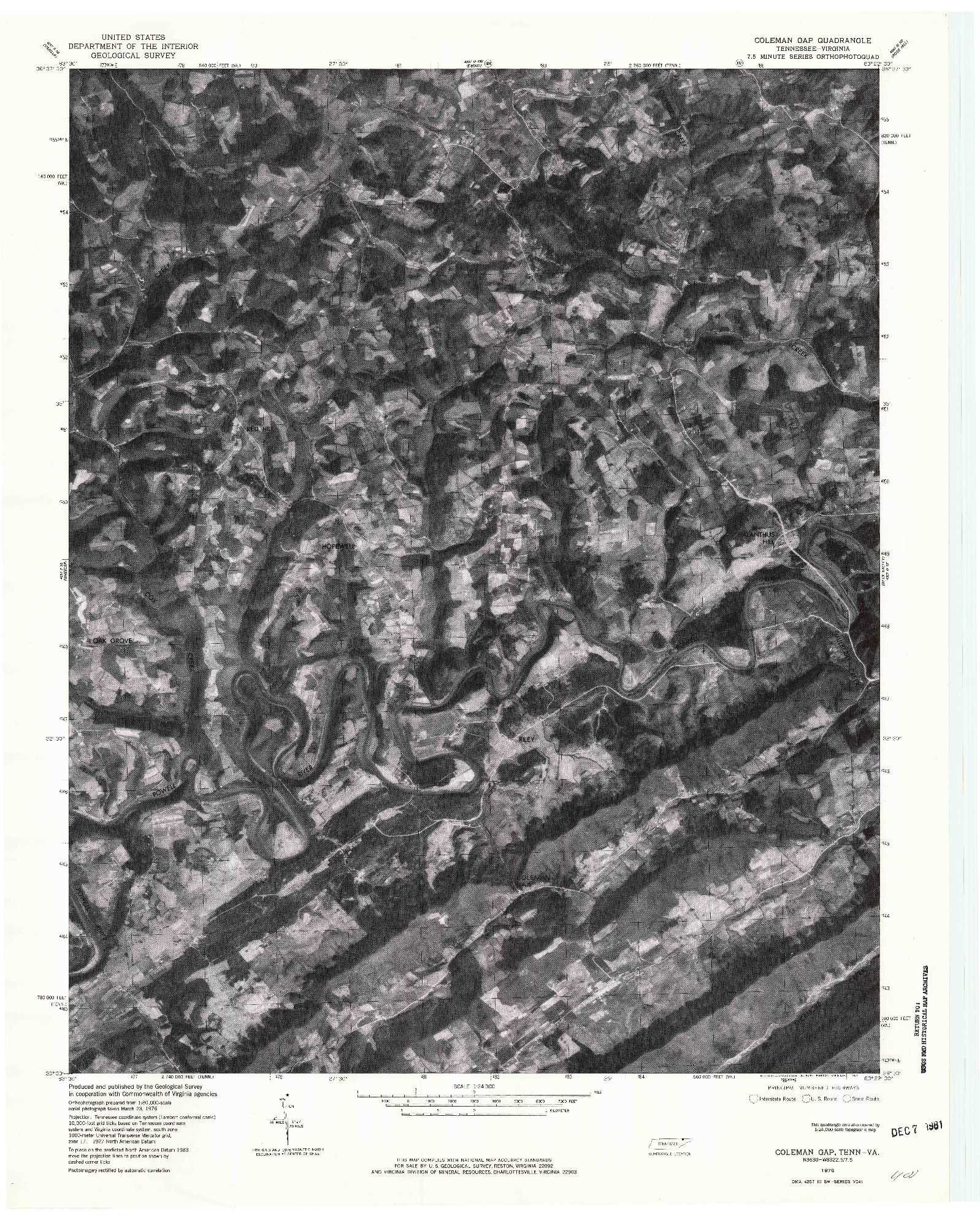 USGS 1:24000-SCALE QUADRANGLE FOR COLEMEN GAP, TN 1976