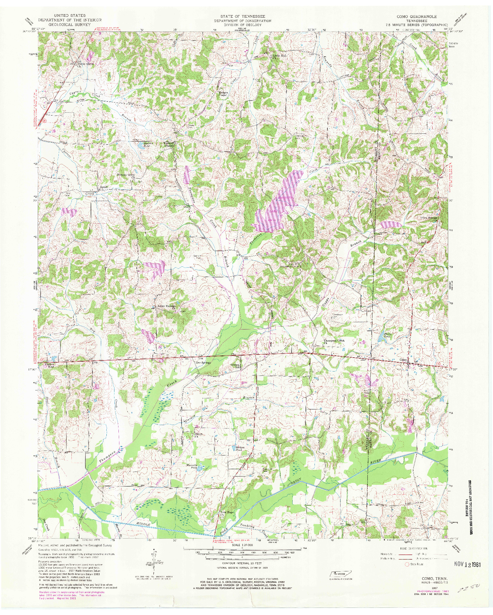 USGS 1:24000-SCALE QUADRANGLE FOR COMO, TN 1957