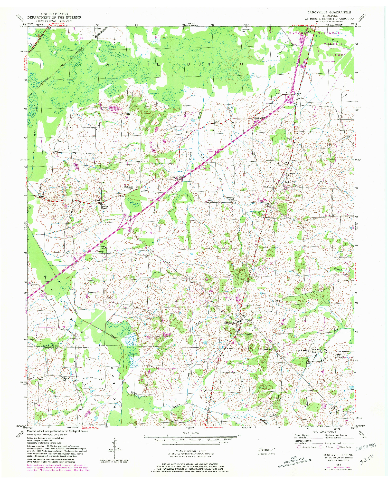 USGS 1:24000-SCALE QUADRANGLE FOR DANCYVILLE, TN 1952