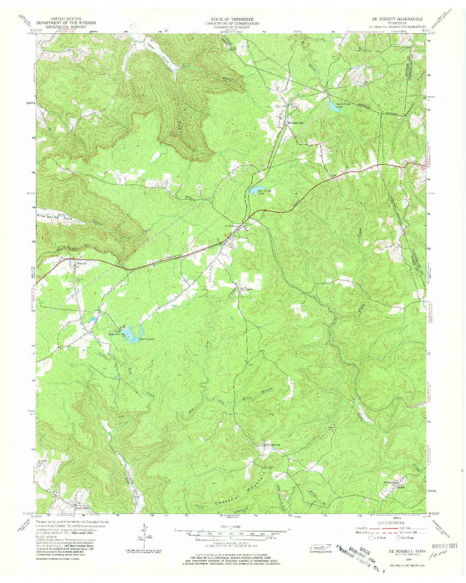 USGS 1:24000-SCALE QUADRANGLE FOR DE ROSSETT, TN 1954