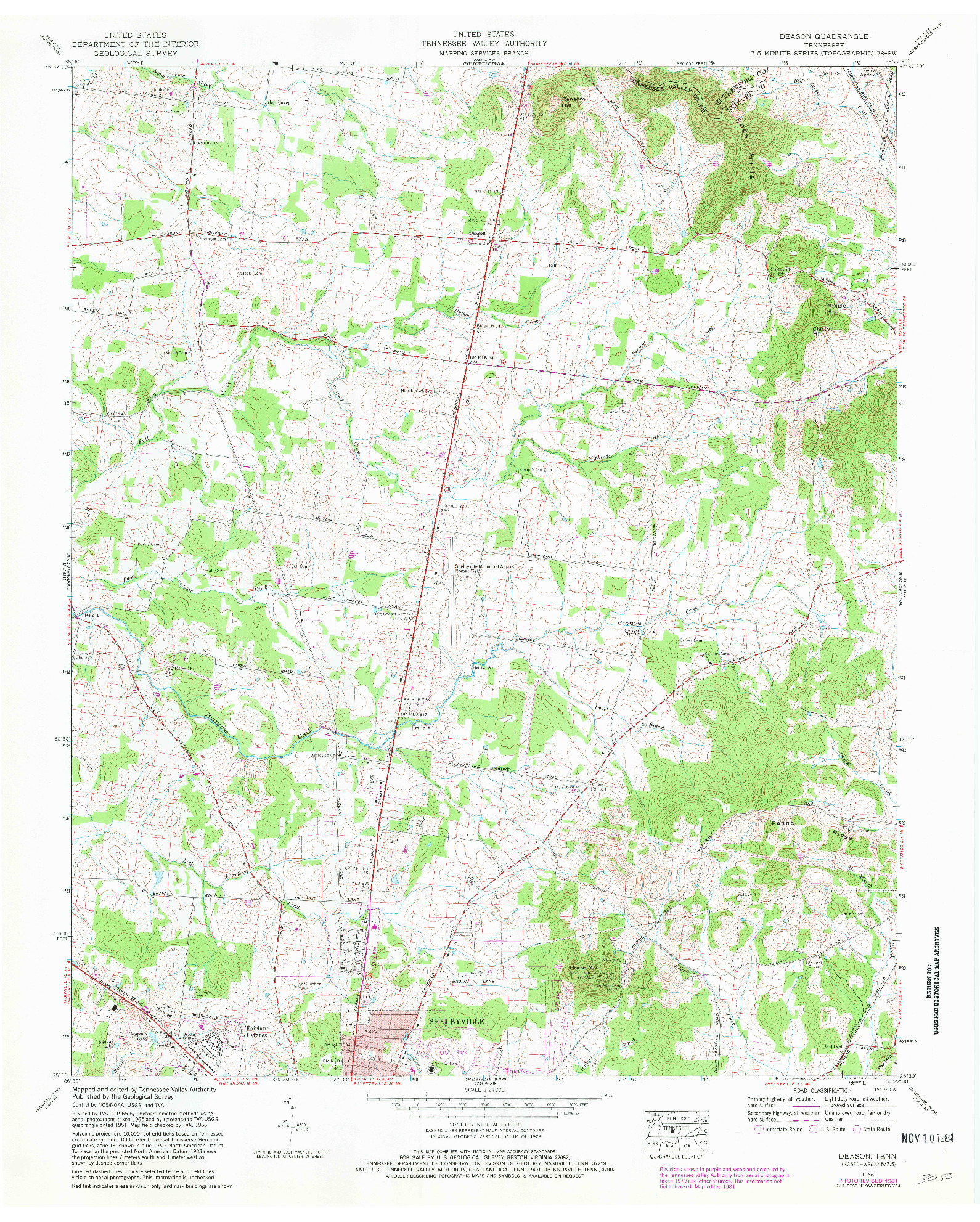 USGS 1:24000-SCALE QUADRANGLE FOR DEASON, TN 1966