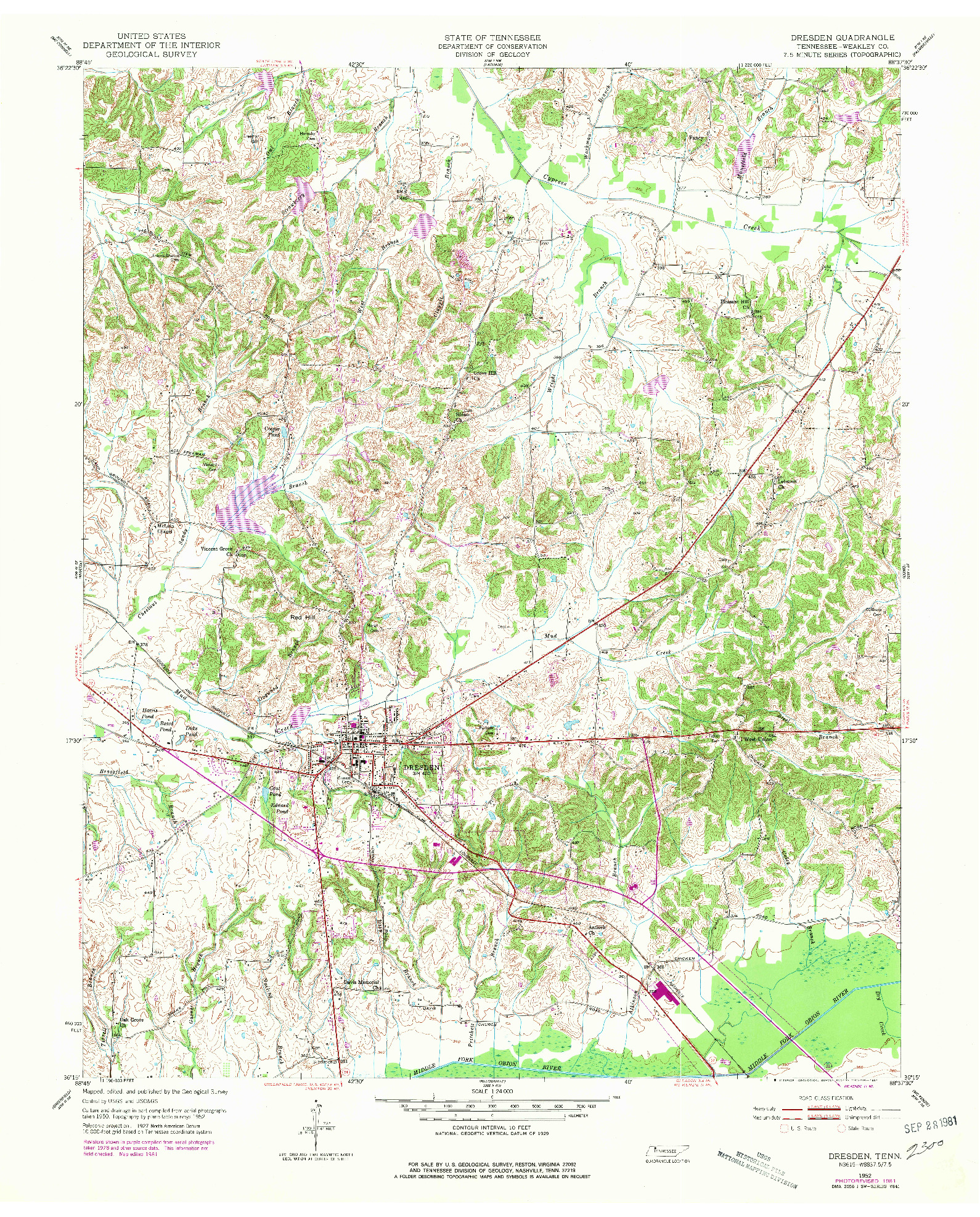 USGS 1:24000-SCALE QUADRANGLE FOR DRESDEN, TN 1952