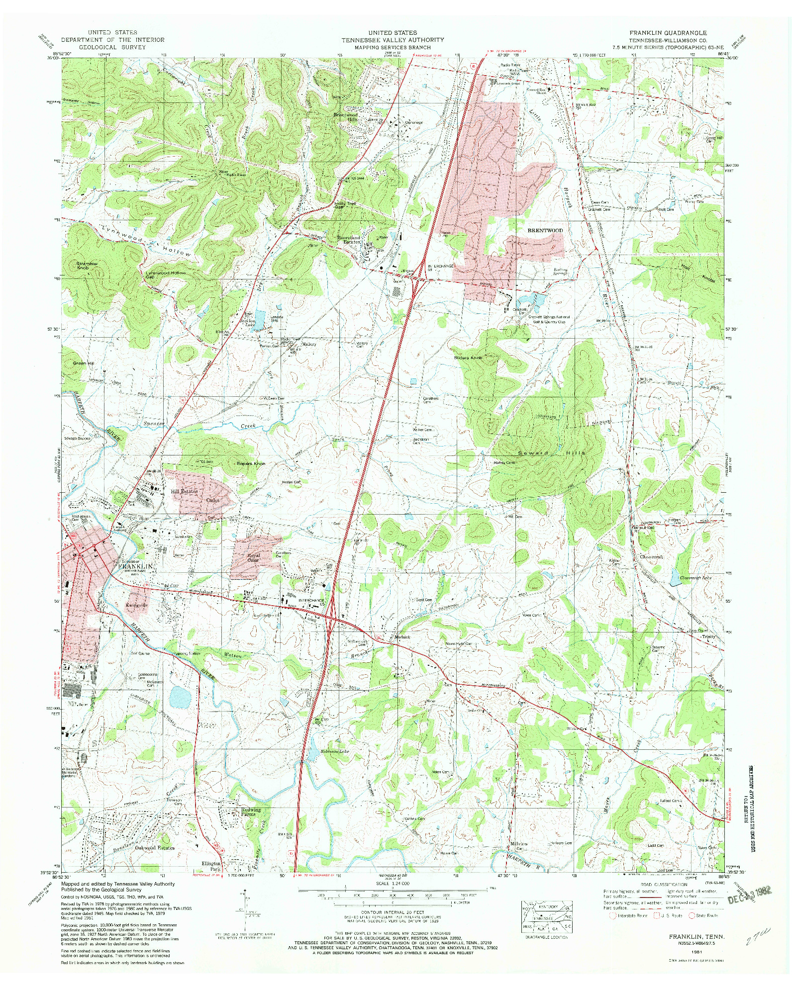 USGS 1:24000-SCALE QUADRANGLE FOR FRANKLIN, TN 1981