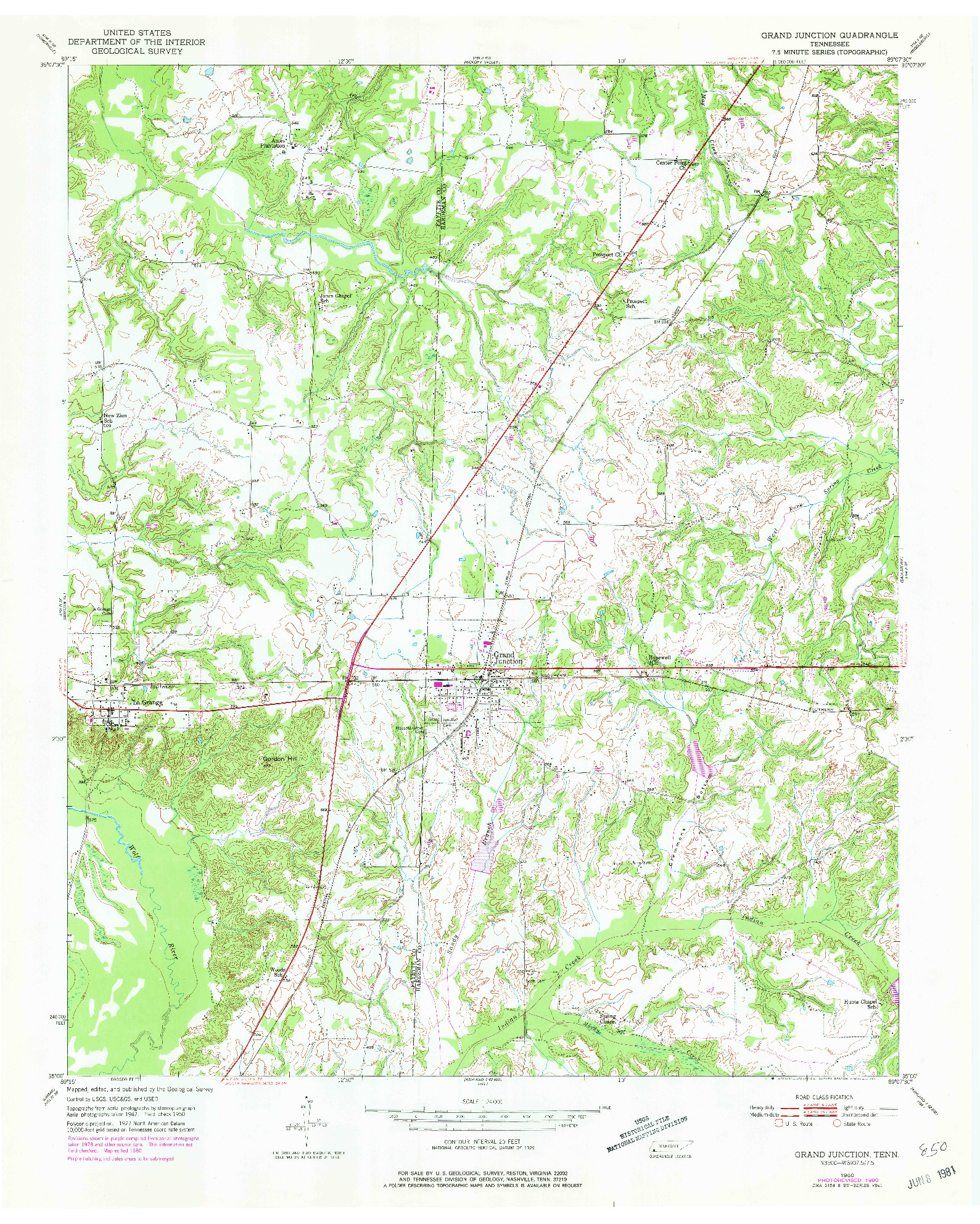 USGS 1:24000-SCALE QUADRANGLE FOR GRAND JUNCTION, TN 1950