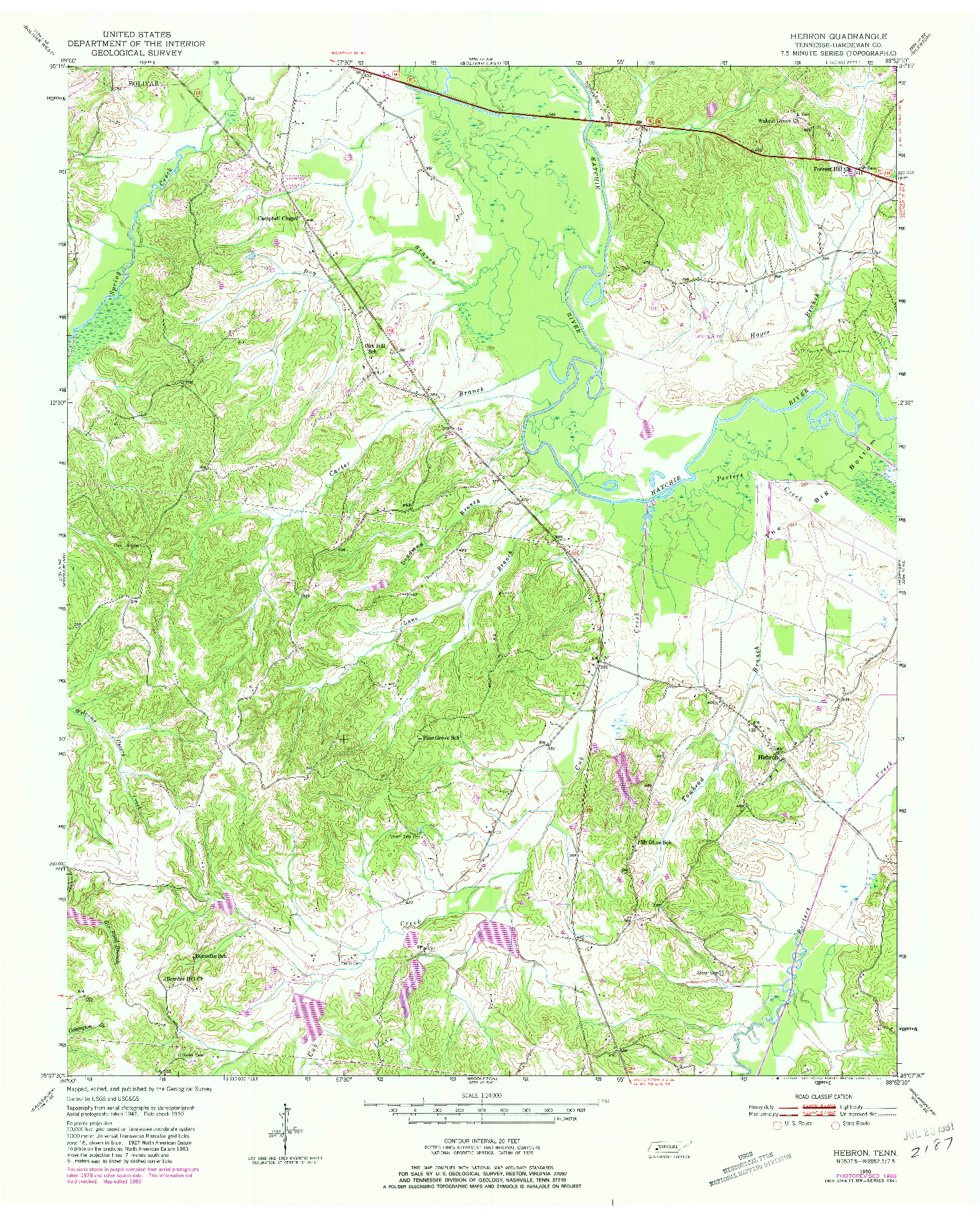 USGS 1:24000-SCALE QUADRANGLE FOR HEBRON, TN 1950