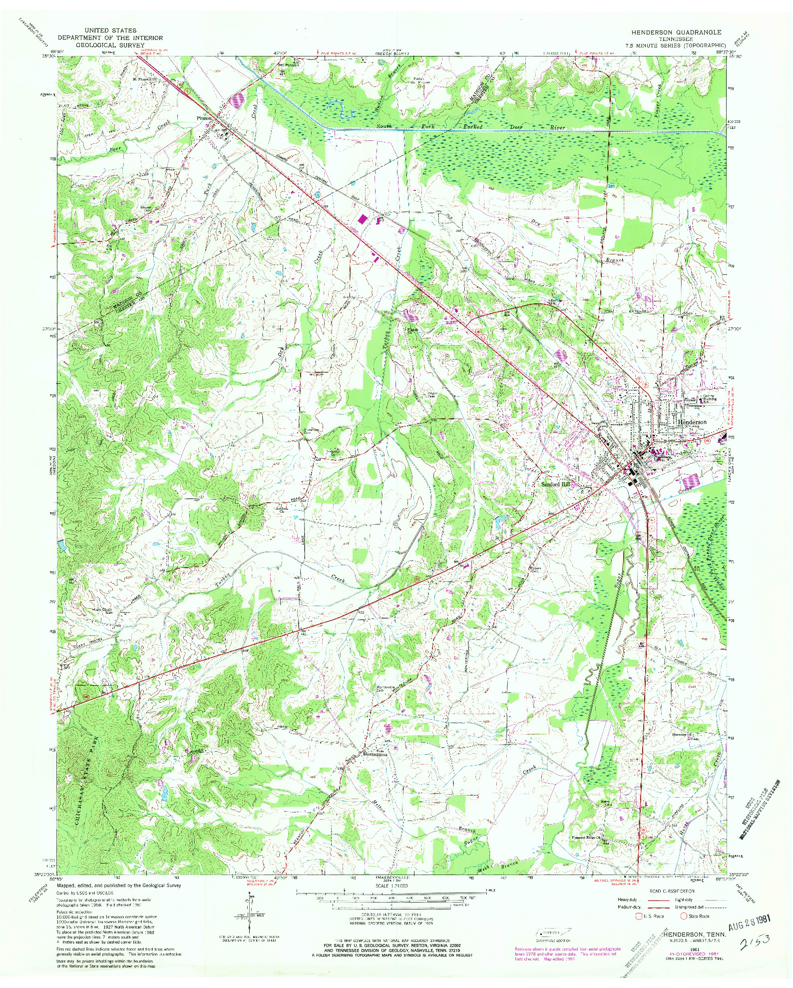USGS 1:24000-SCALE QUADRANGLE FOR HENDERSON, TN 1961