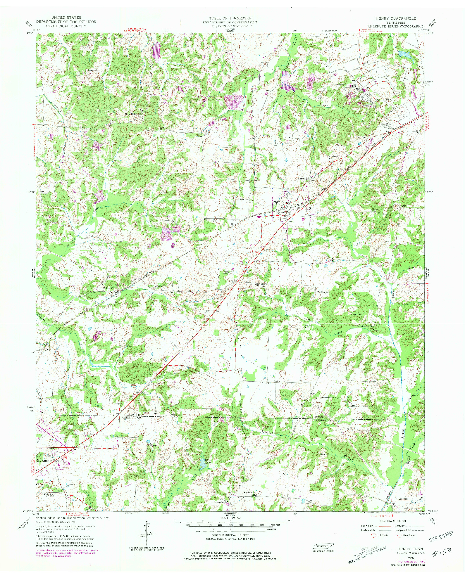 USGS 1:24000-SCALE QUADRANGLE FOR HENRY, TN 1955