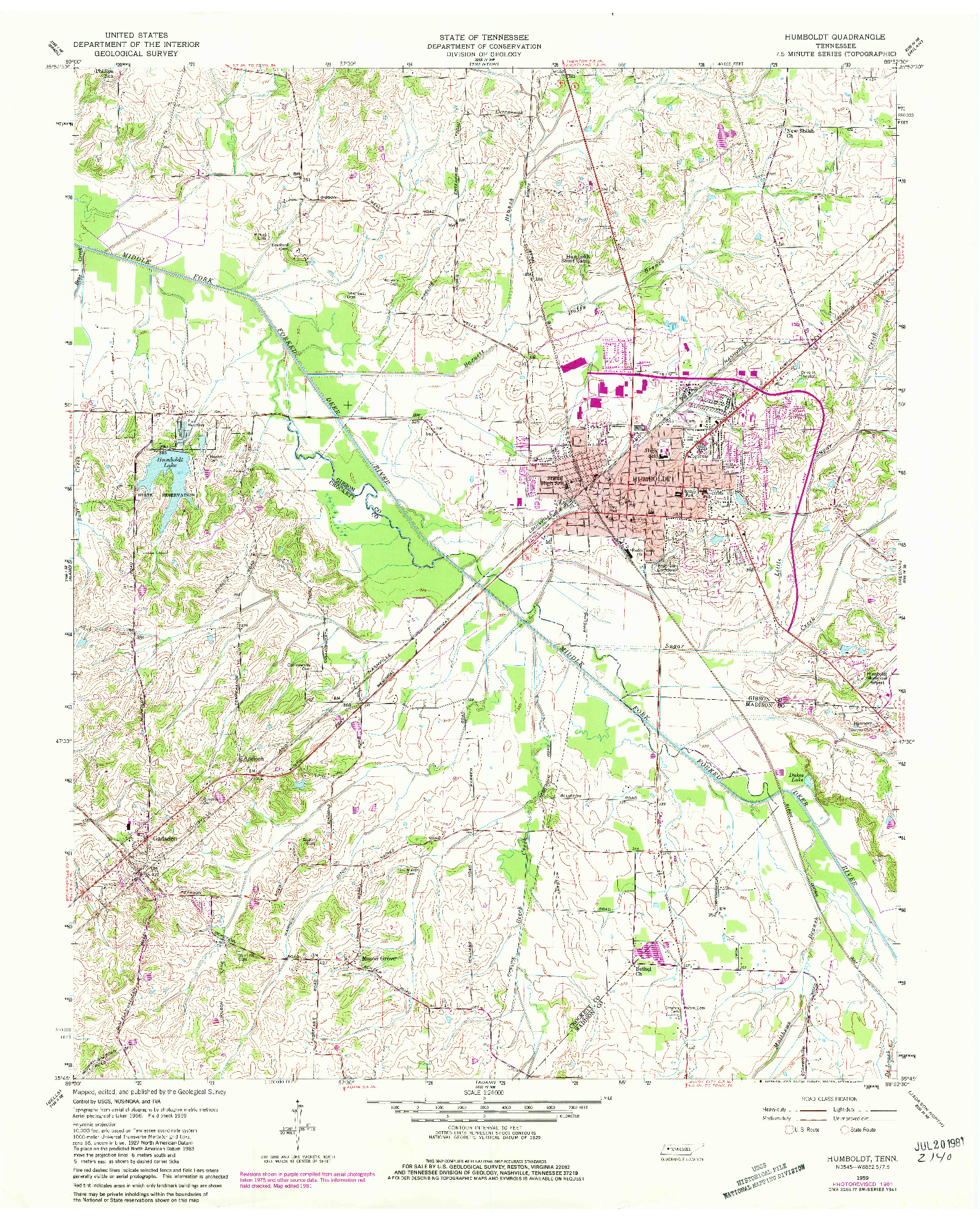 USGS 1:24000-SCALE QUADRANGLE FOR HUMBOLDT, TN 1959