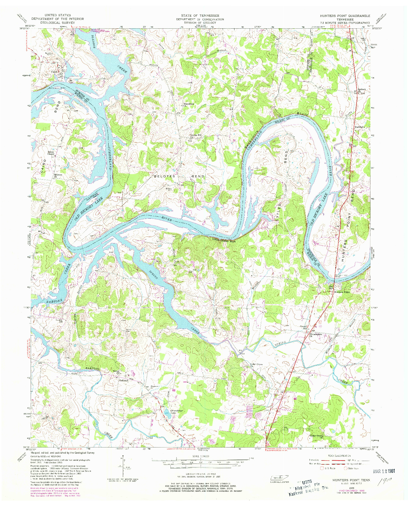 USGS 1:24000-SCALE QUADRANGLE FOR HUNTERS POINT, TN 1955