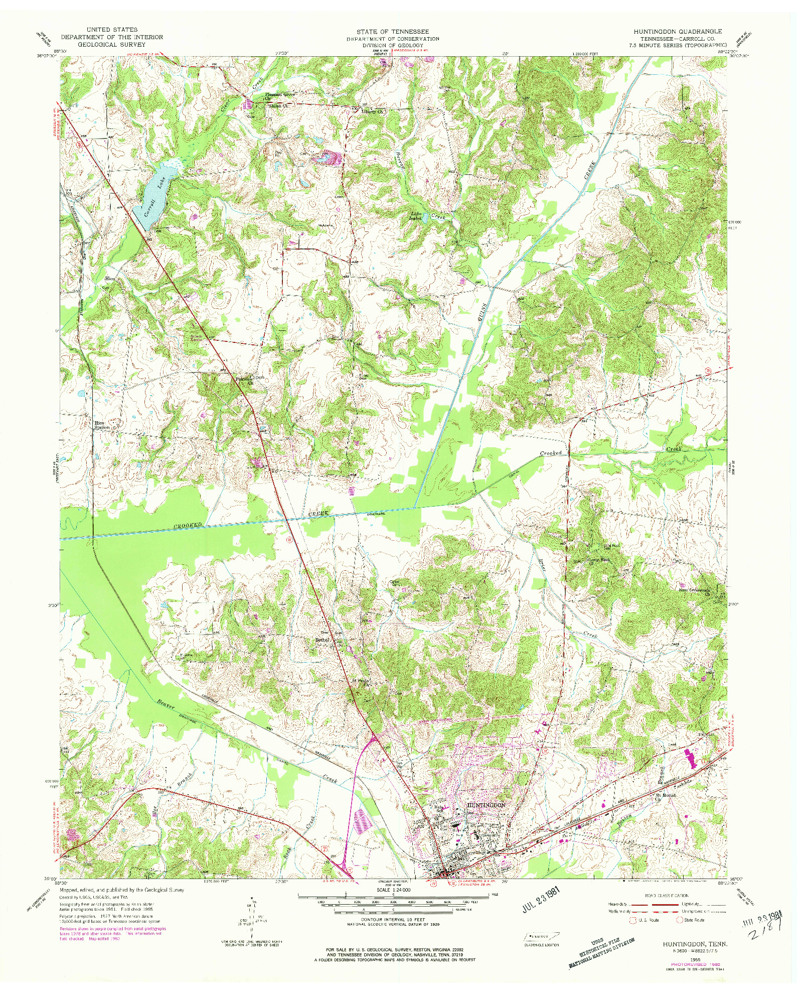 USGS 1:24000-SCALE QUADRANGLE FOR HUNTINGDON, TN 1955