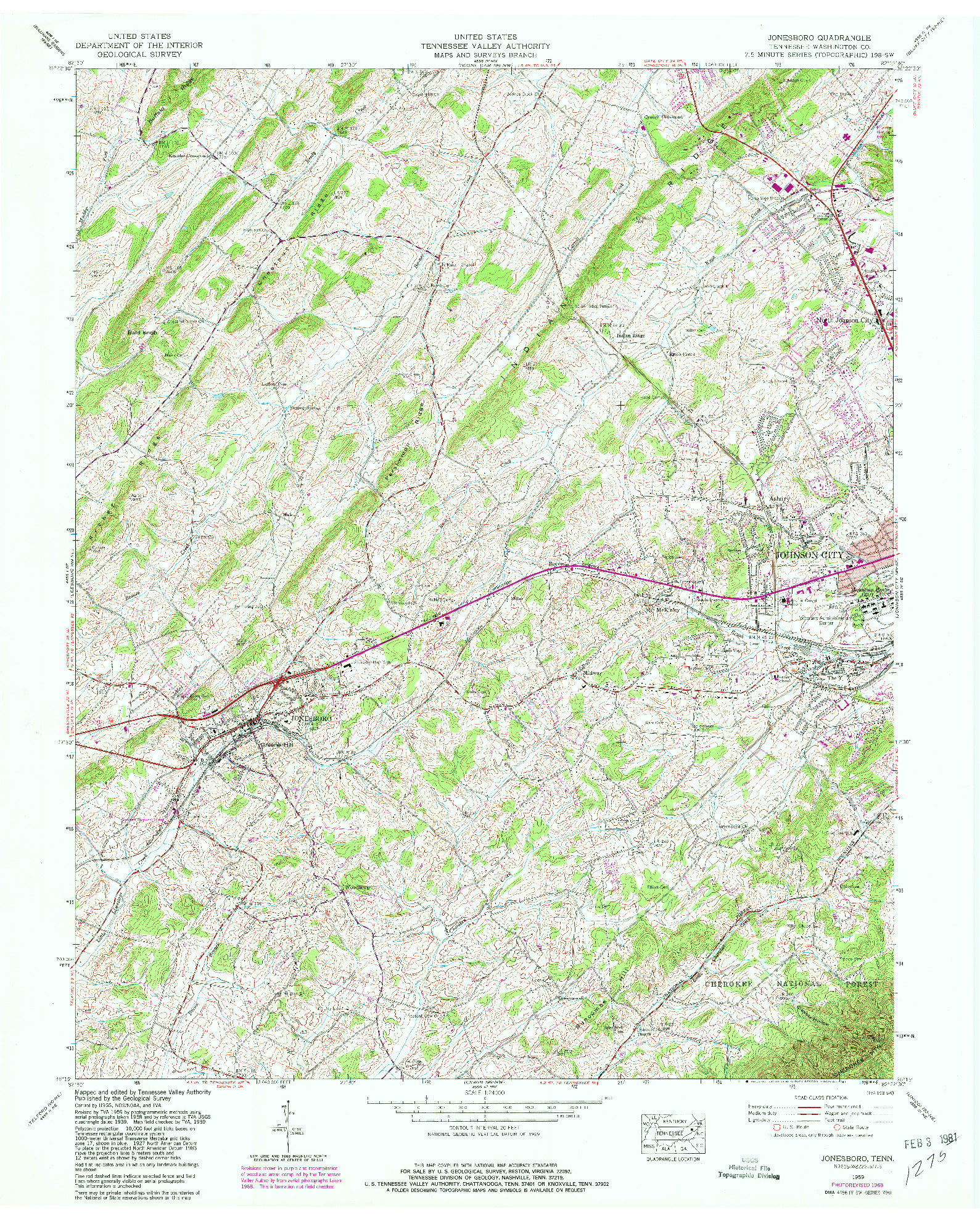 USGS 1:24000-SCALE QUADRANGLE FOR JONESBORO, TN 1959