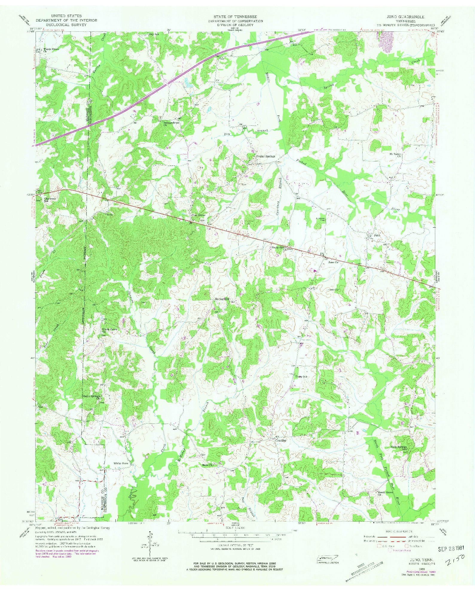 USGS 1:24000-SCALE QUADRANGLE FOR JUNO, TN 1955