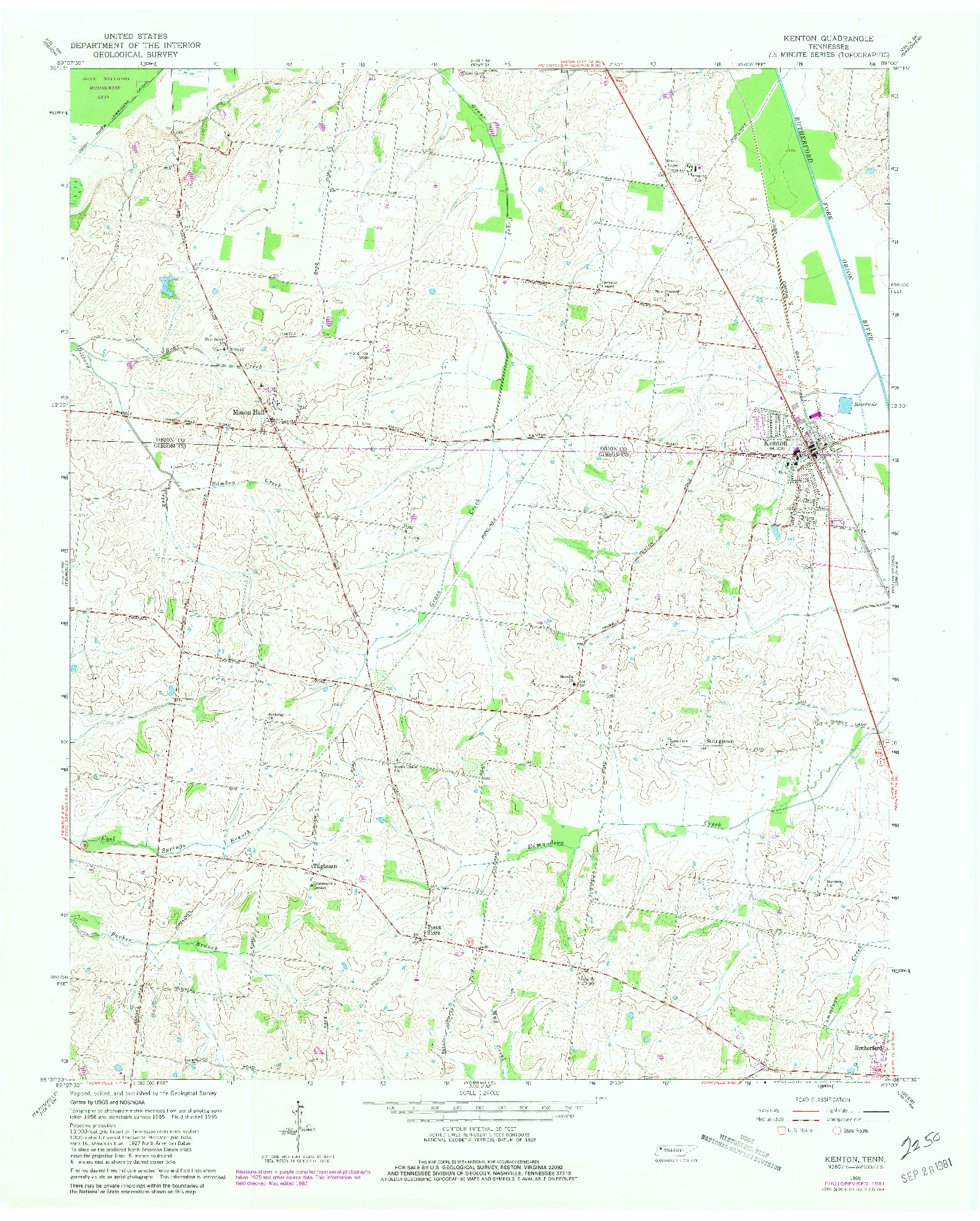 USGS 1:24000-SCALE QUADRANGLE FOR KENTON, TN 1965