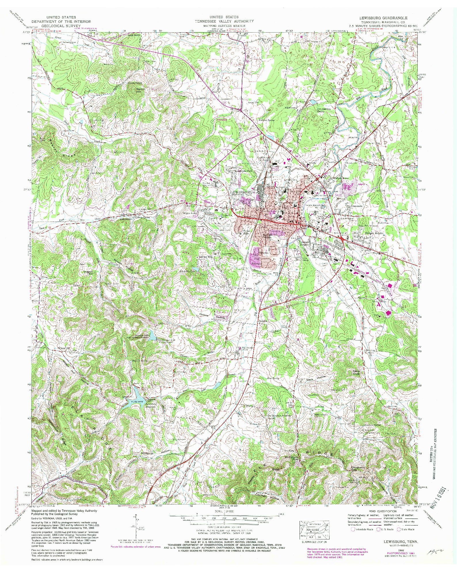 USGS 1:24000-SCALE QUADRANGLE FOR LEWISBURG, TN 1966