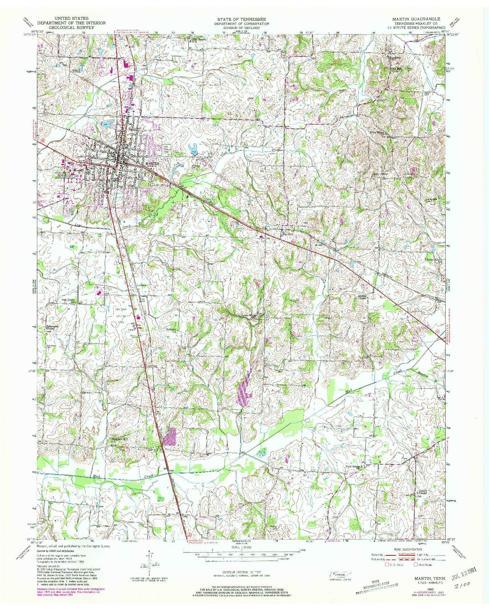 USGS 1:24000-SCALE QUADRANGLE FOR MARTIN, TN 1950