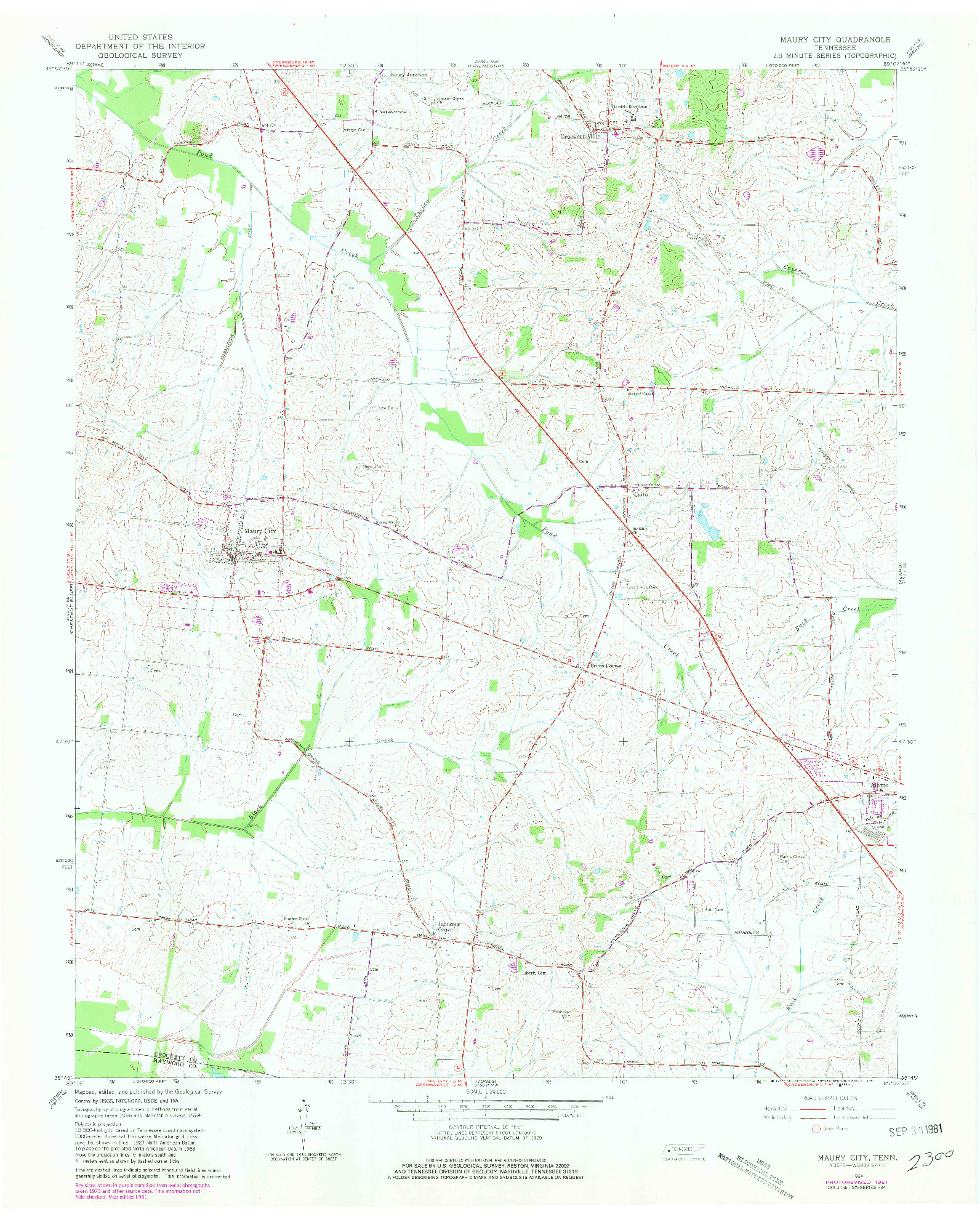 USGS 1:24000-SCALE QUADRANGLE FOR MAURY CITY, TN 1964