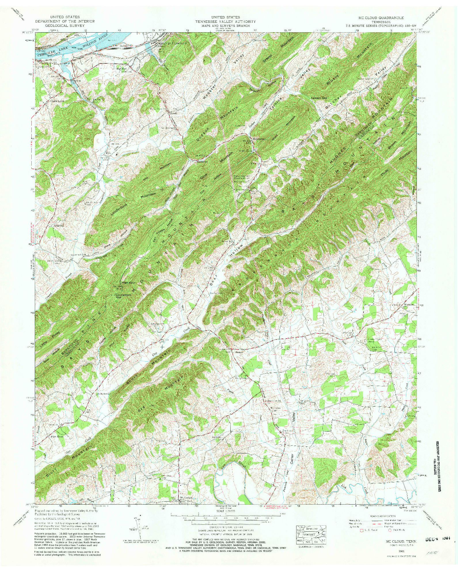 USGS 1:24000-SCALE QUADRANGLE FOR MC CLOUD, TN 1961