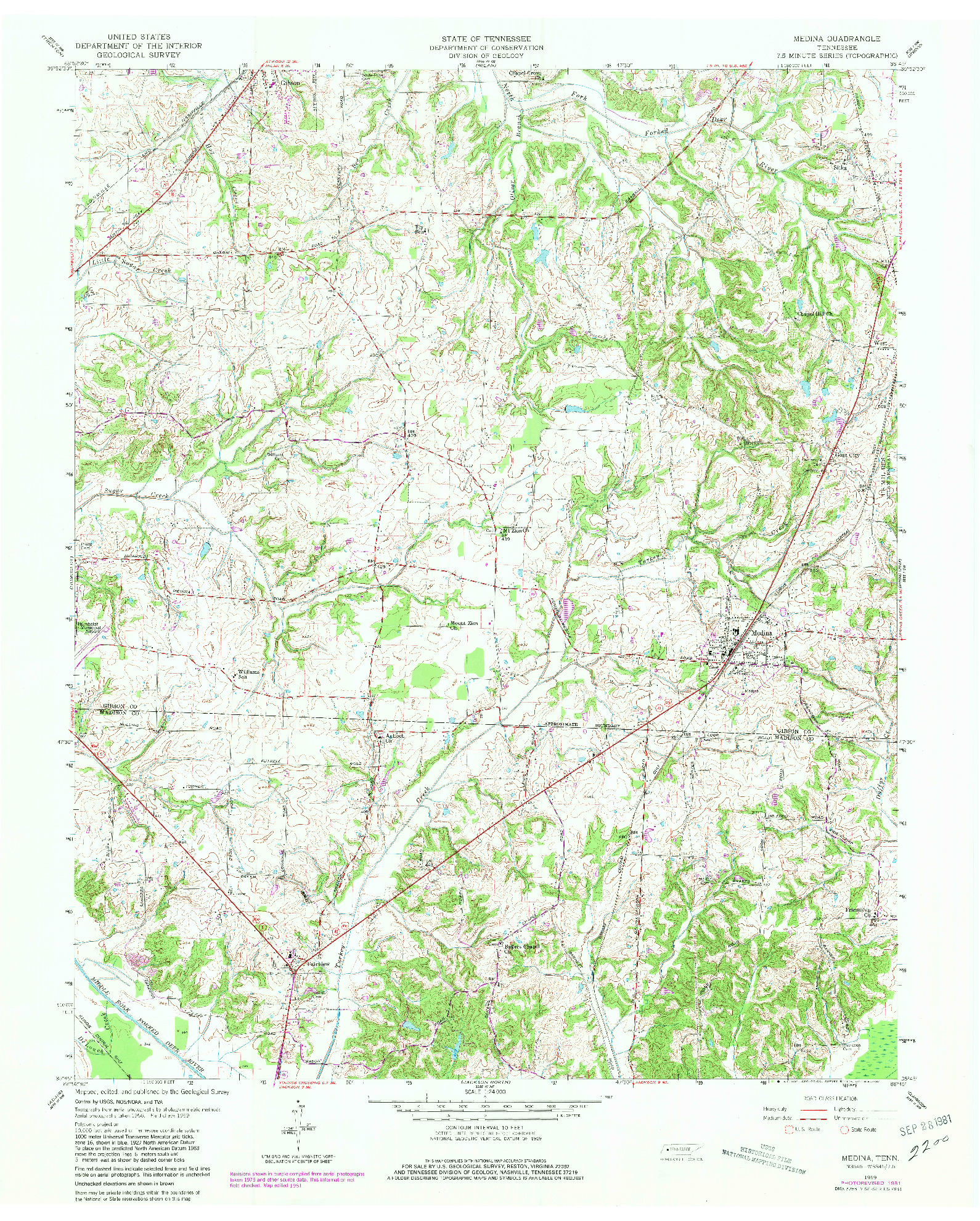 USGS 1:24000-SCALE QUADRANGLE FOR MEDINA, TN 1959