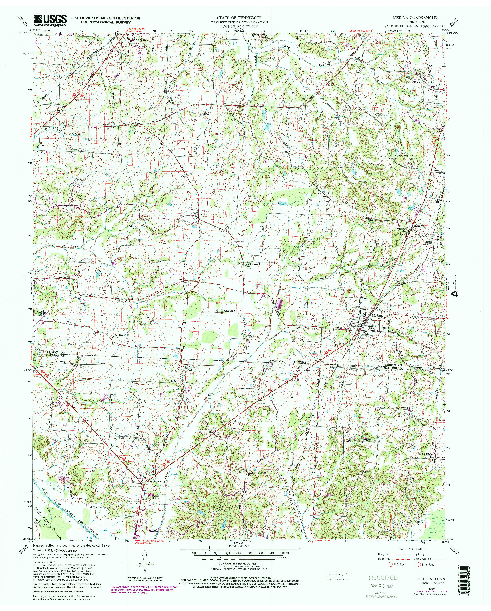 USGS 1:24000-SCALE QUADRANGLE FOR MEDINA, TN 1959