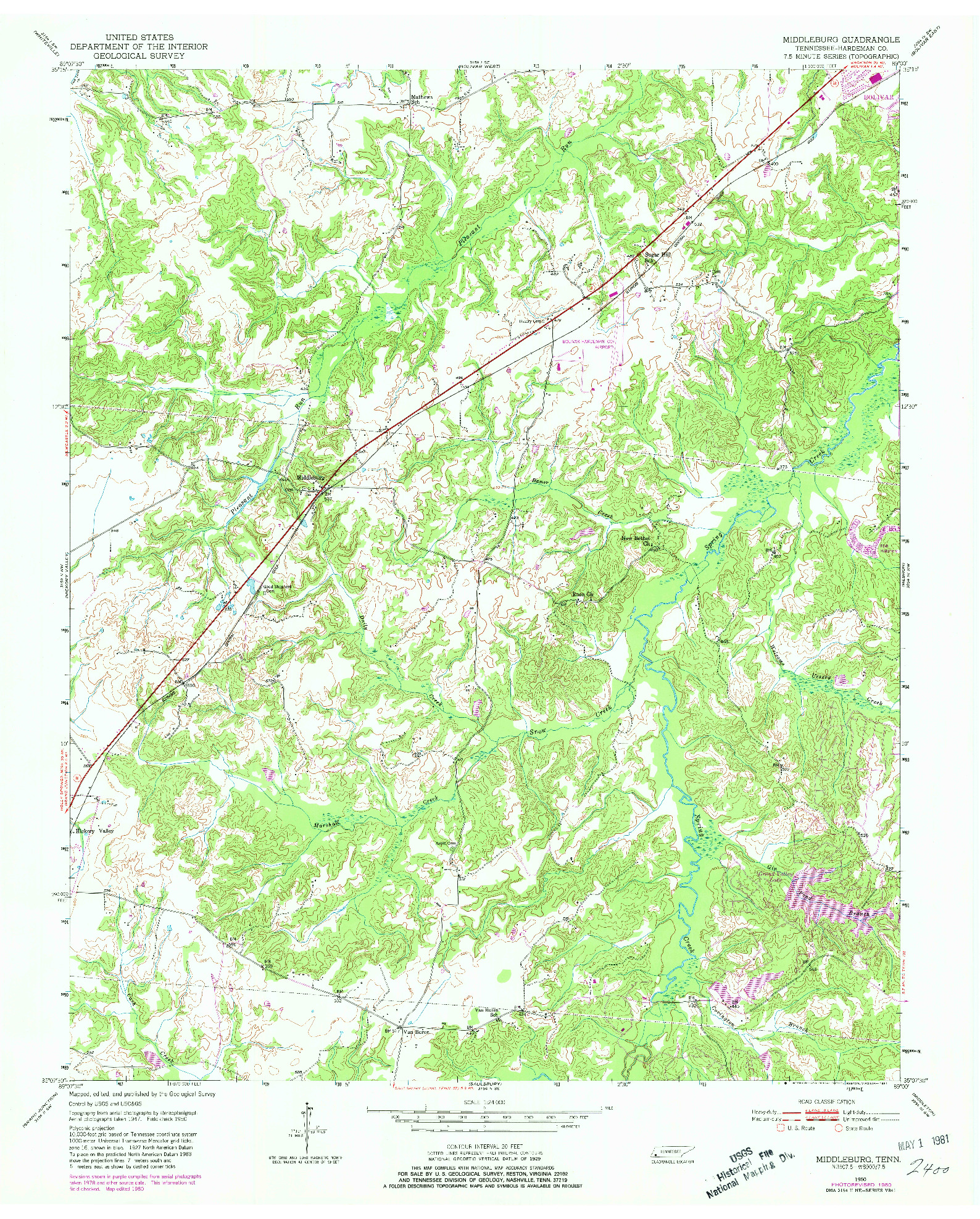 USGS 1:24000-SCALE QUADRANGLE FOR MIDDLEBURG, TN 1950