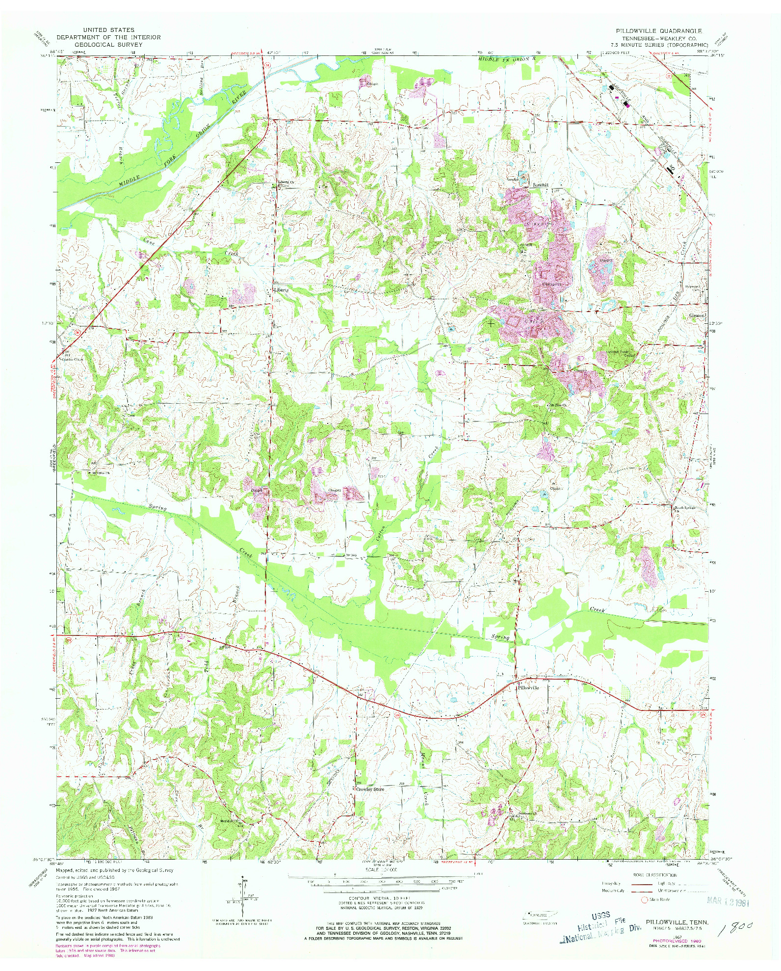 USGS 1:24000-SCALE QUADRANGLE FOR PILLOWVILLE, TN 1967
