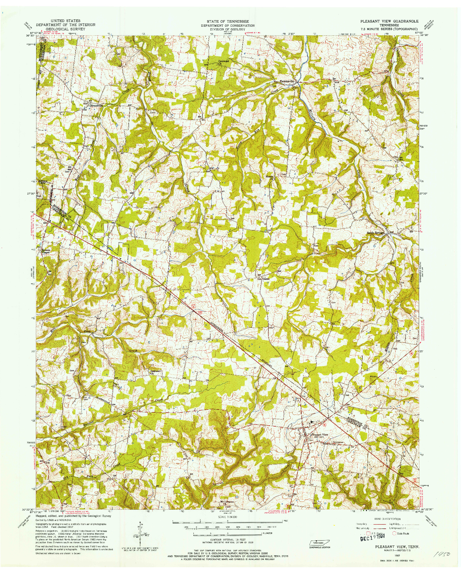 USGS 1:24000-SCALE QUADRANGLE FOR PLEASANT VIEW, TN 1957