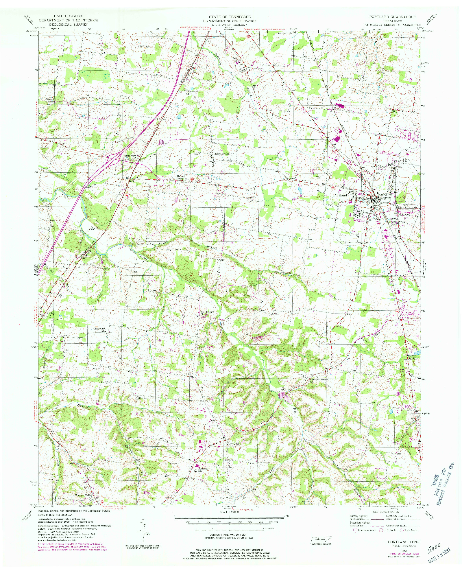 USGS 1:24000-SCALE QUADRANGLE FOR PORTLAND, TN 1956