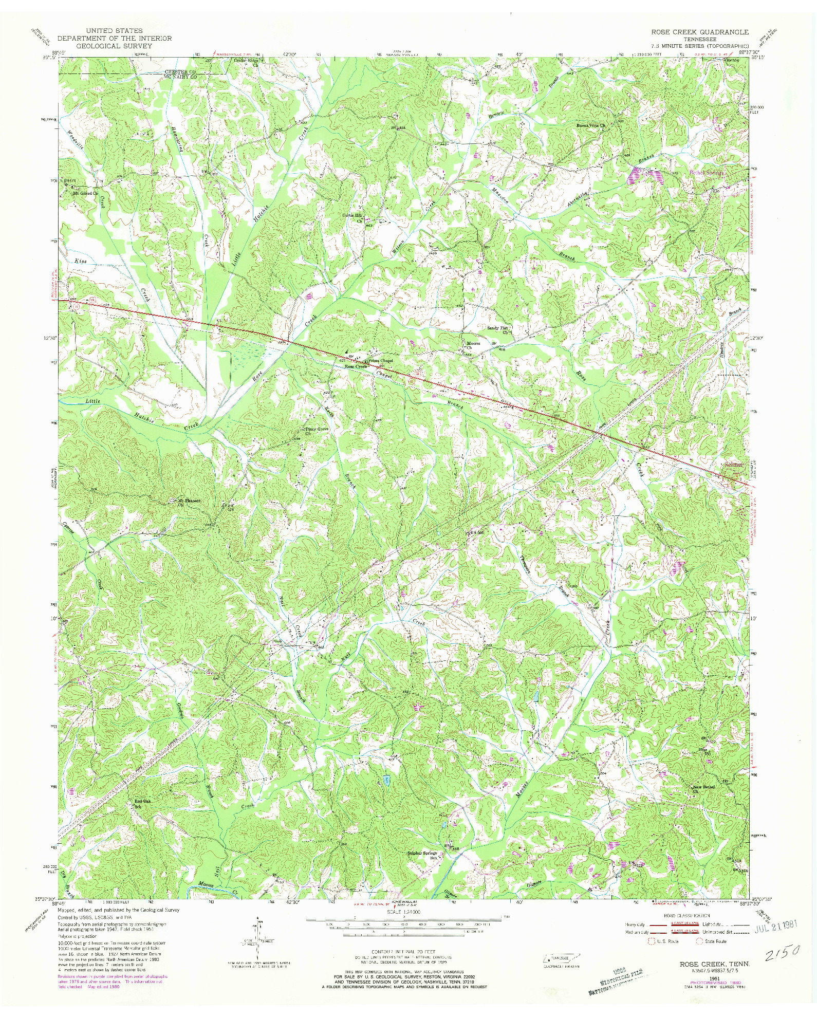 USGS 1:24000-SCALE QUADRANGLE FOR ROSE CREEK, TN 1951