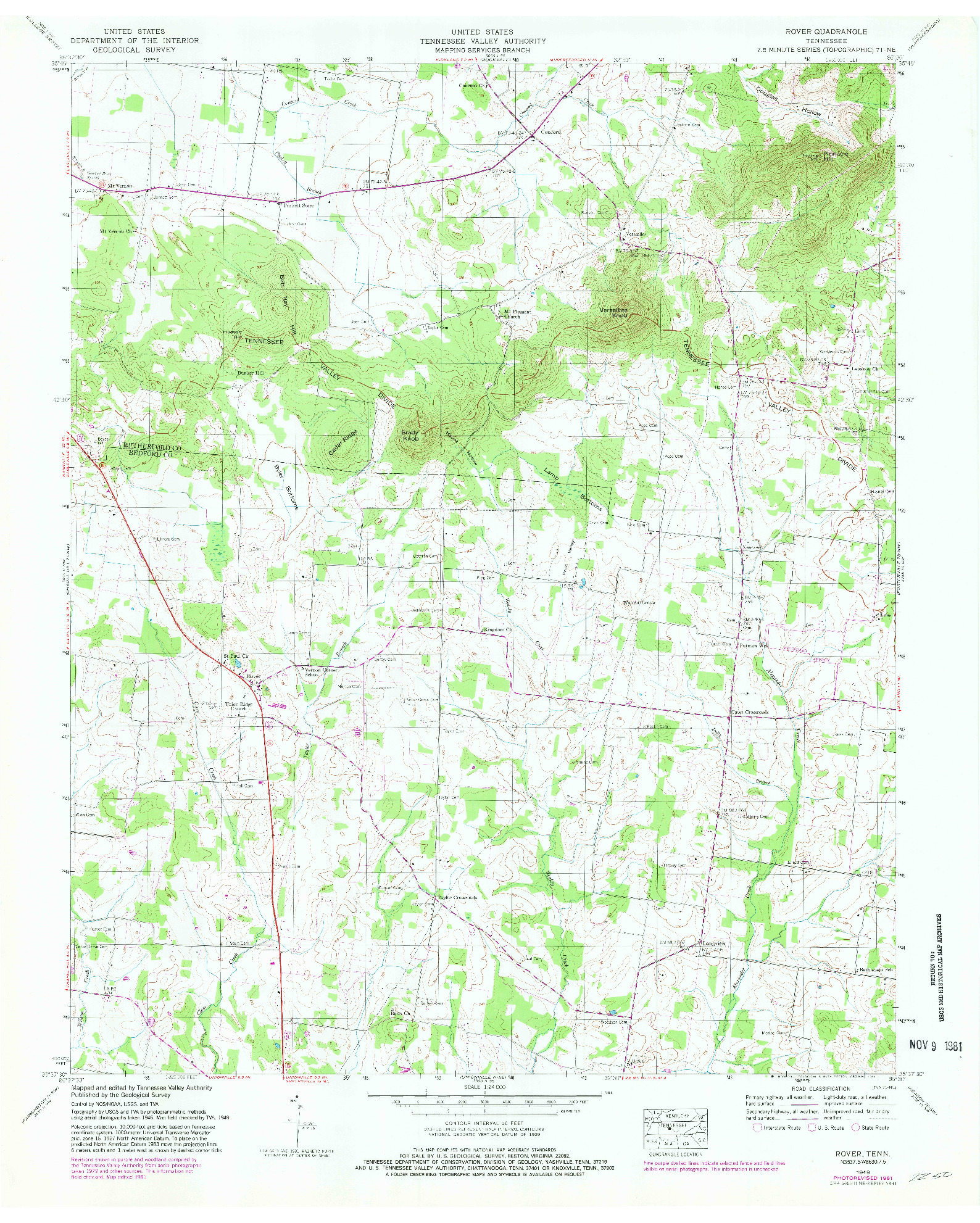 USGS 1:24000-SCALE QUADRANGLE FOR ROVER, TN 1949