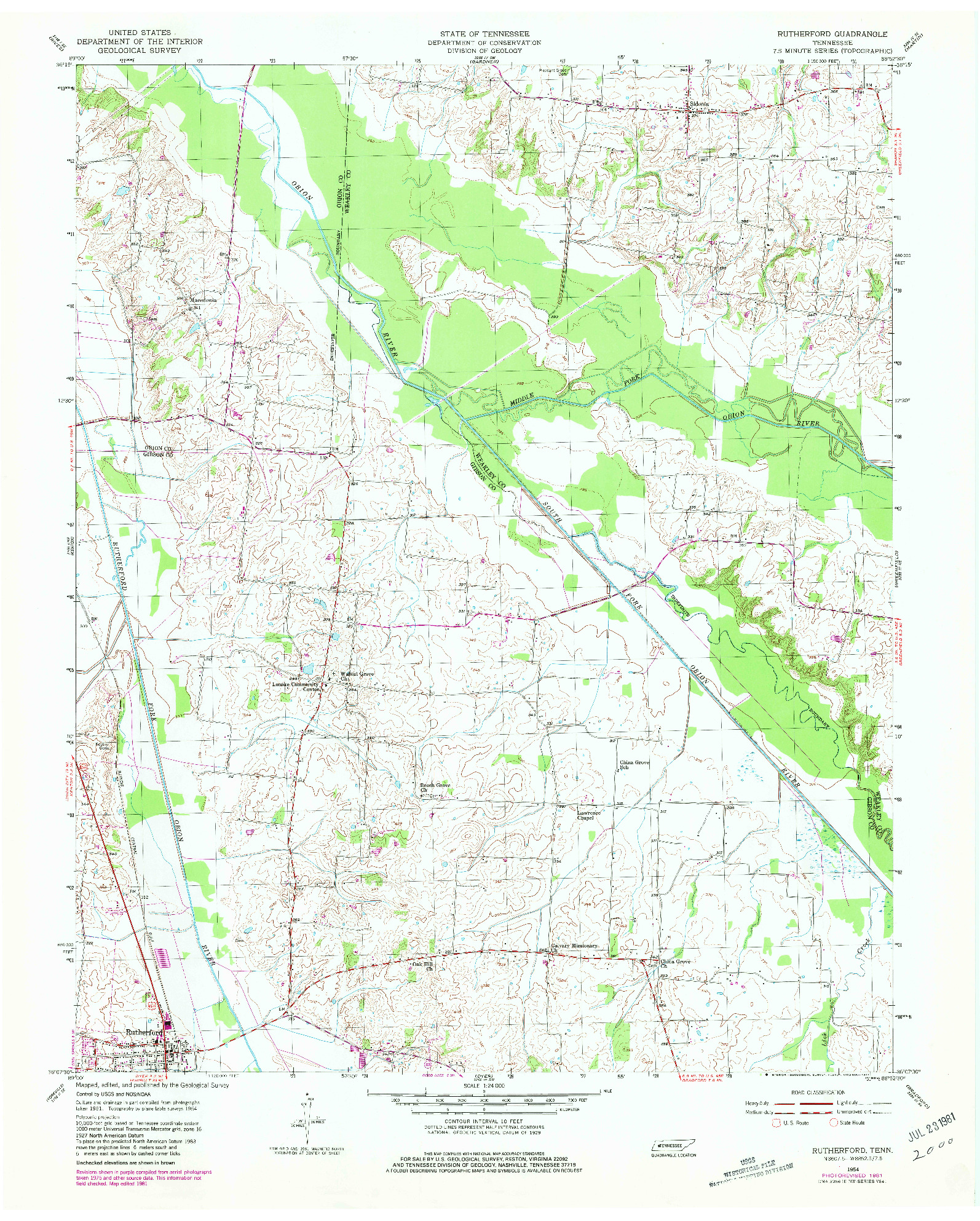 USGS 1:24000-SCALE QUADRANGLE FOR RUTHERFORD, TN 1954