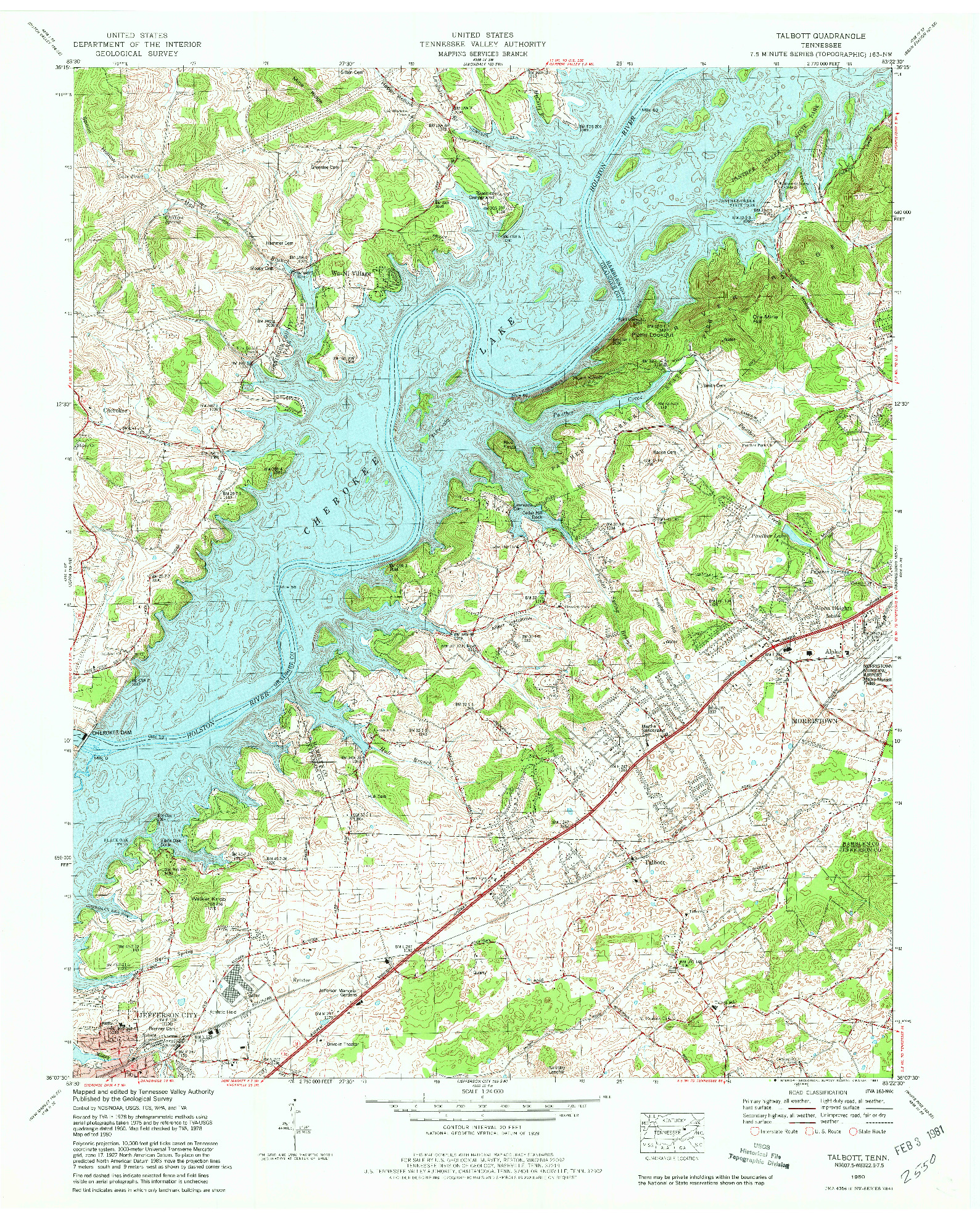 USGS 1:24000-SCALE QUADRANGLE FOR TALBOTT, TN 1980