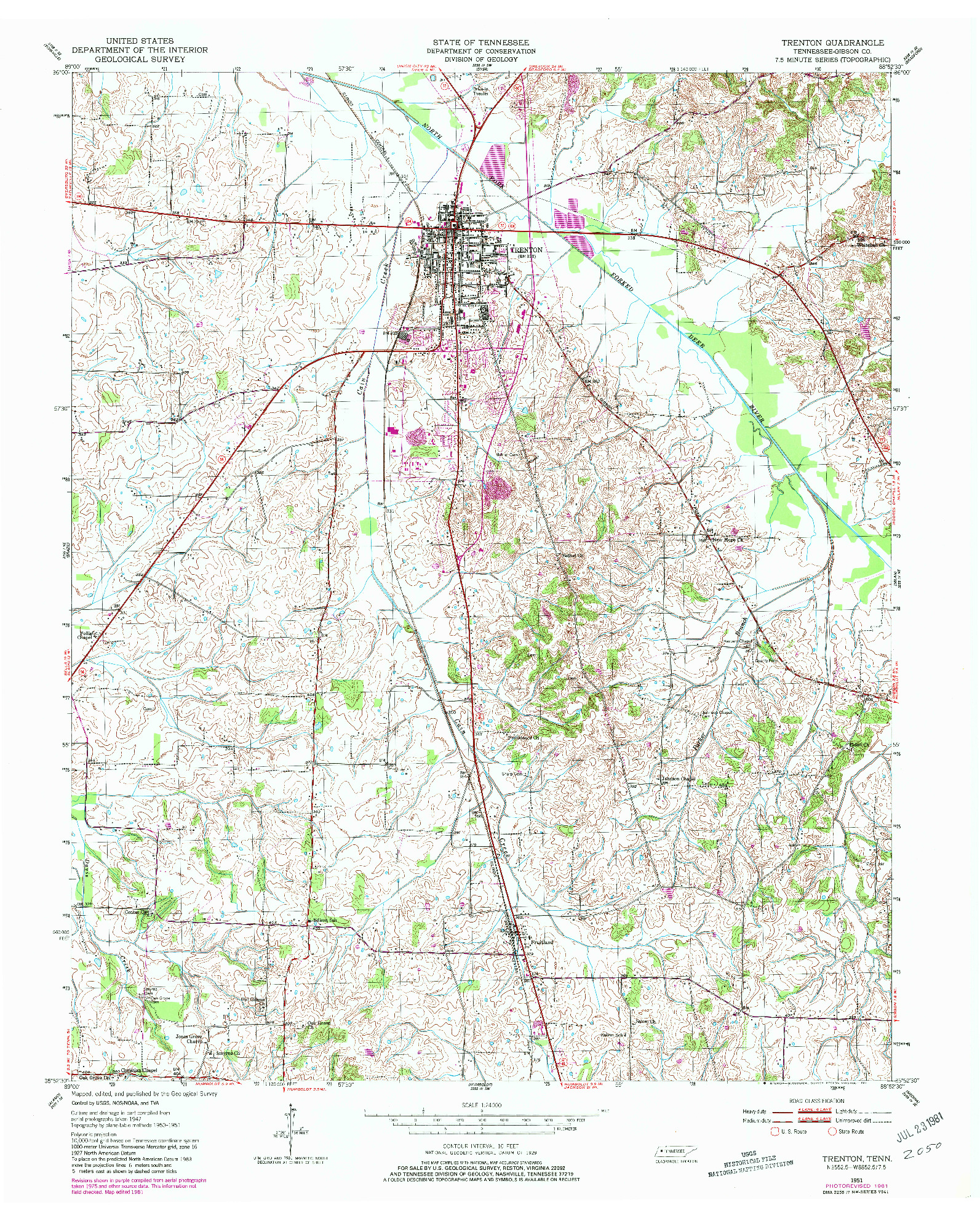 USGS 1:24000-SCALE QUADRANGLE FOR TRENTON, TN 1951